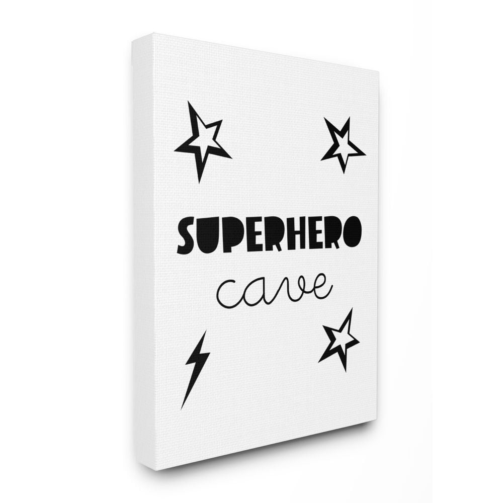 Stupell Industries Superhero Cave Kid's Room Sign Stars Lightening Bolt Canvas Wall Art Design by Seven Trees Design, 24" x 30"