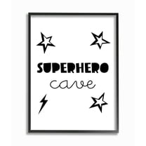 Stupell Industries Superhero Cave Kid's Room Sign Stars Lightening Bolt Framed Wall Art Design by Seven Trees Design, 24" x 30", Black Framed