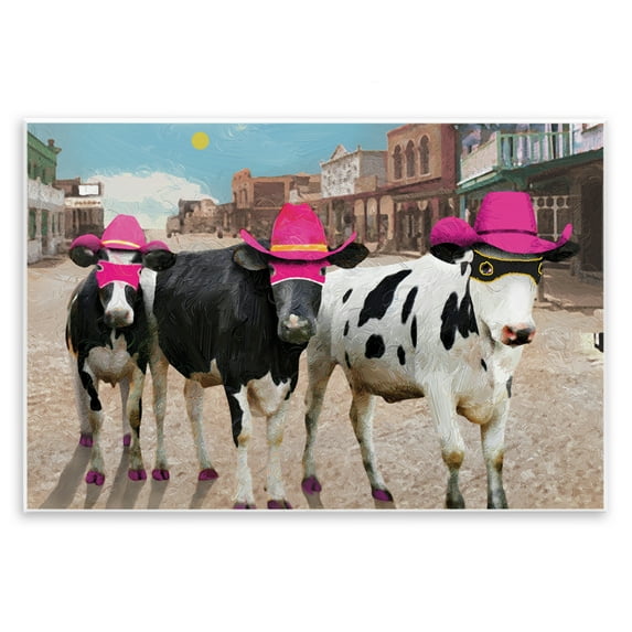 Stupell Industries Superhero Cows in Town Scenery Painting Unframed Art Print Wall Art, 19 x 13