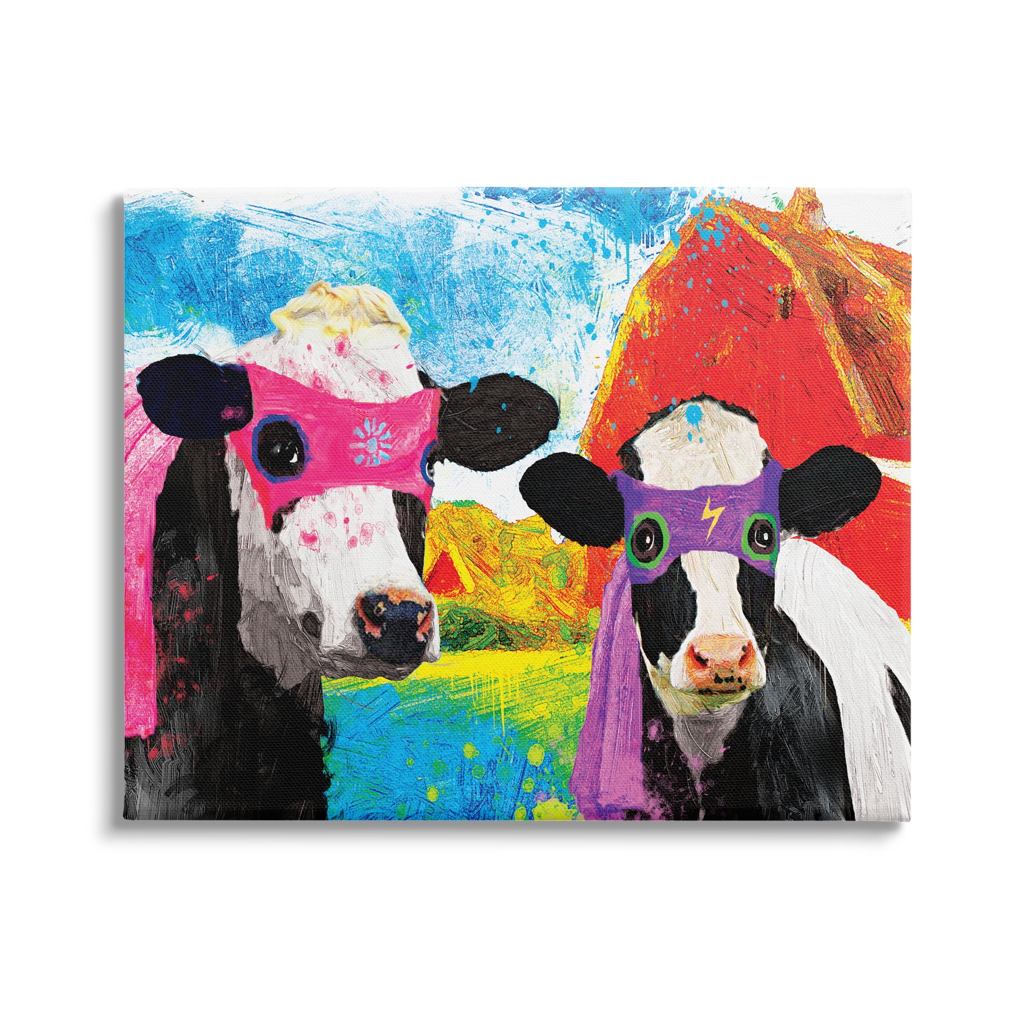 Stupell Industries Superhero Farm Cows Masks Capes Red Barn Canvas Wall Art, 48 x 36, Design by Porter Hastings