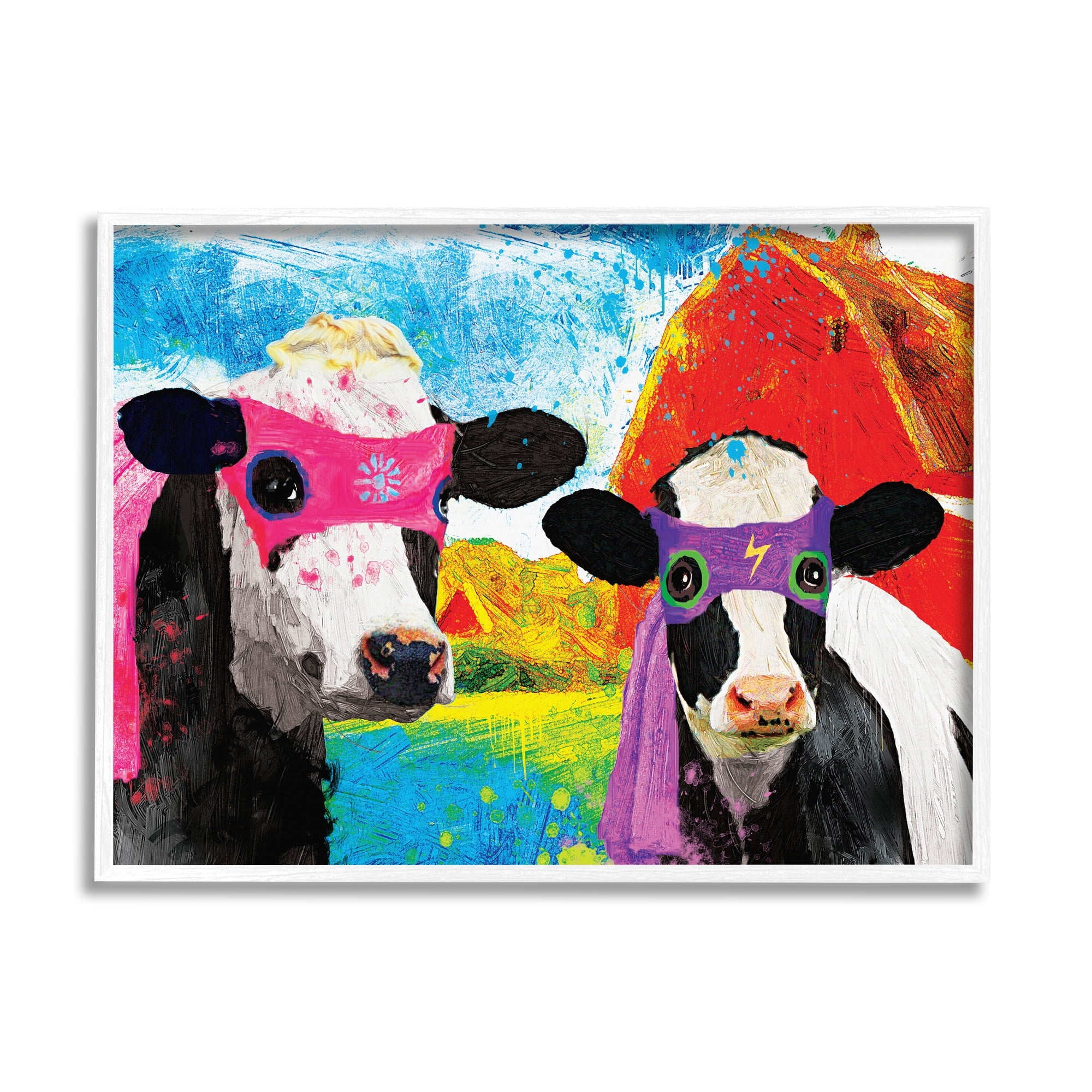 Stupell Industries Superhero Farm Cows Masks Capes Red Barn Framed Wall Art, 14 x 11, Design by Porter Hastings