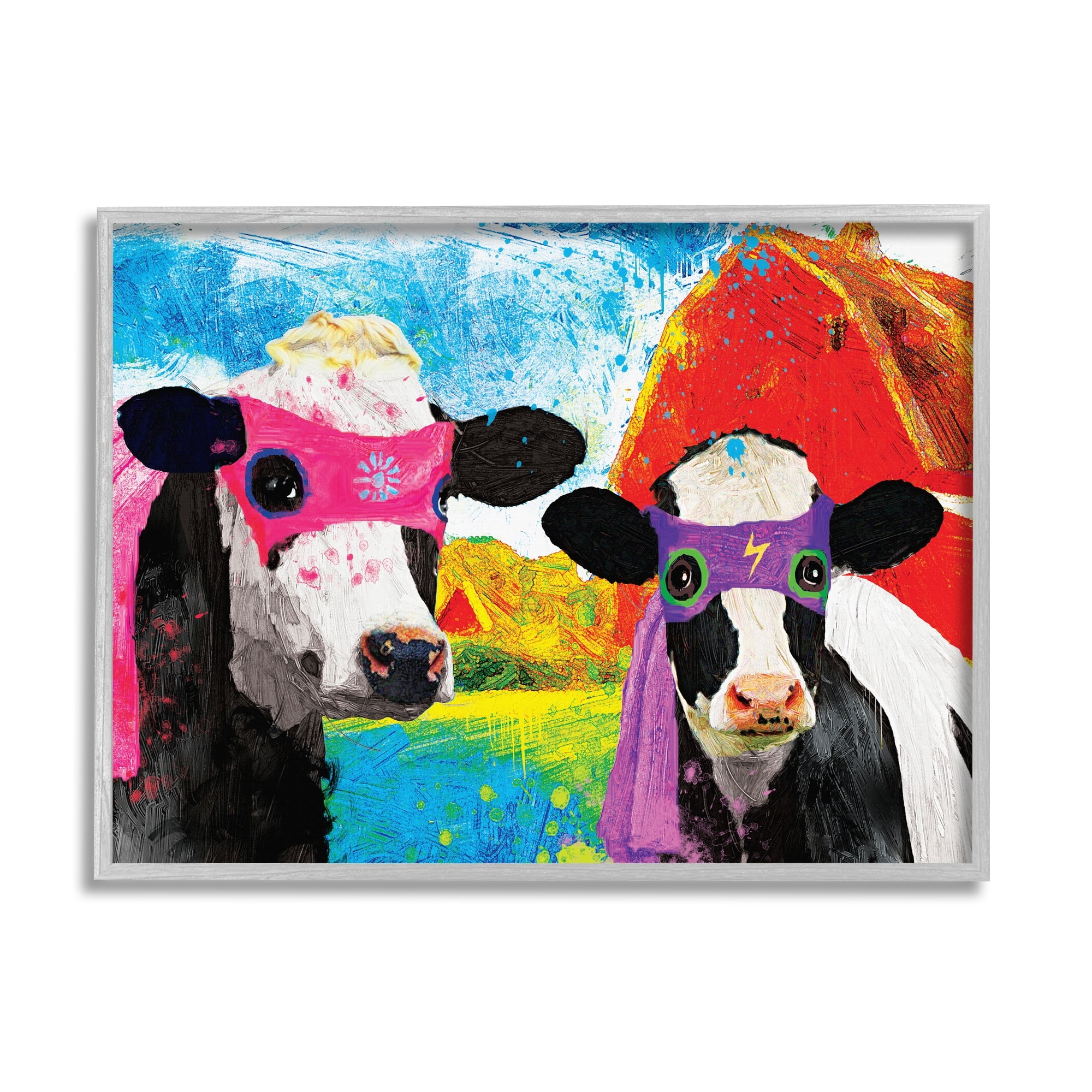 Stupell Industries Superhero Farm Cows Masks Capes Red Barn Framed Wall Art, 20 x 16, Design by Porter Hastings