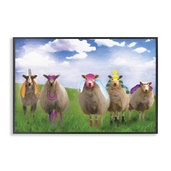 Stupell Industries Superhero Sheep in Field Animals & Insects Painting Black Framed Art Print Wall Art, 18 x 12