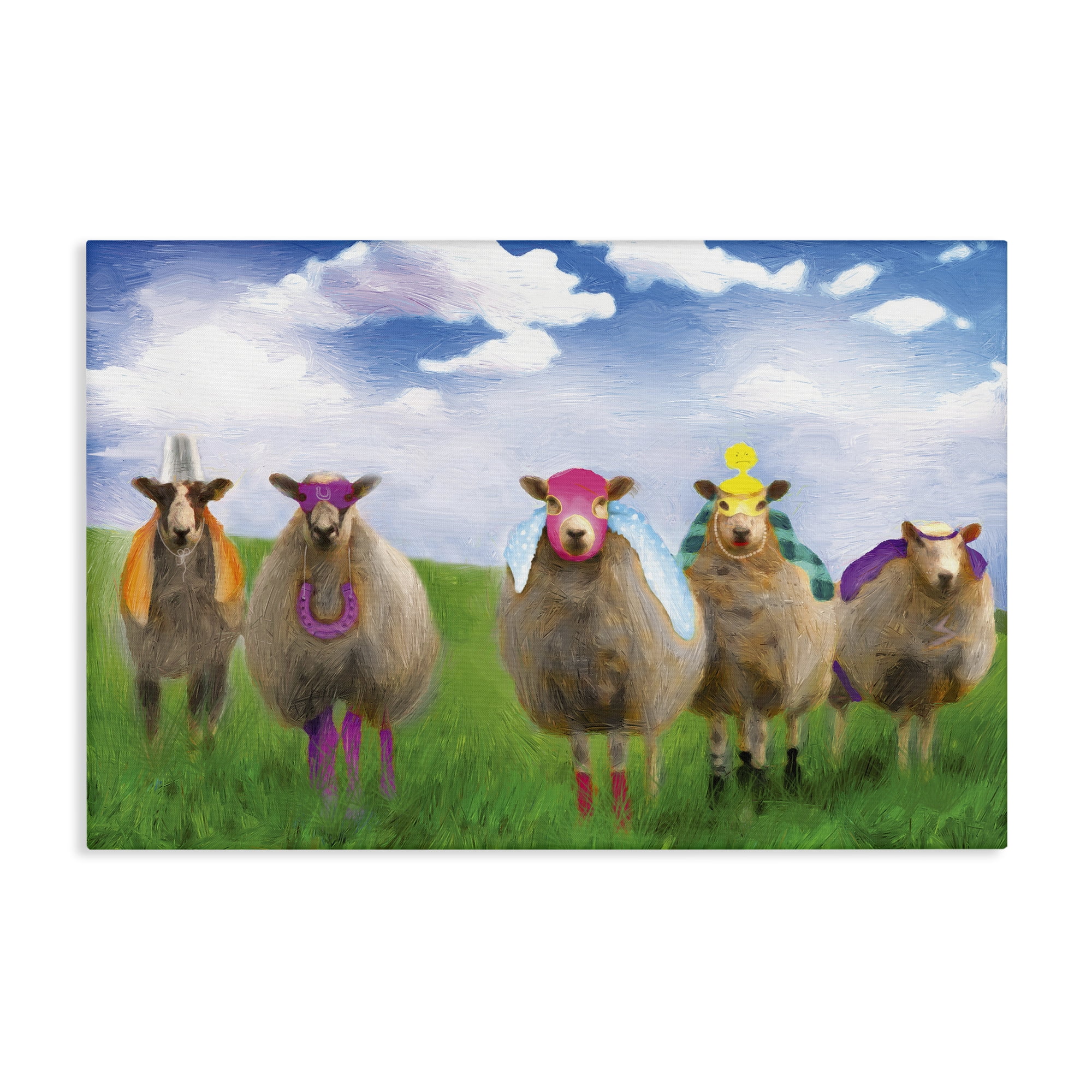 Stupell Industries Superhero Sheep in Field Animals & Insects Painting Gallery Wrapped Canvas Art Print Wall Art, 45 x 30