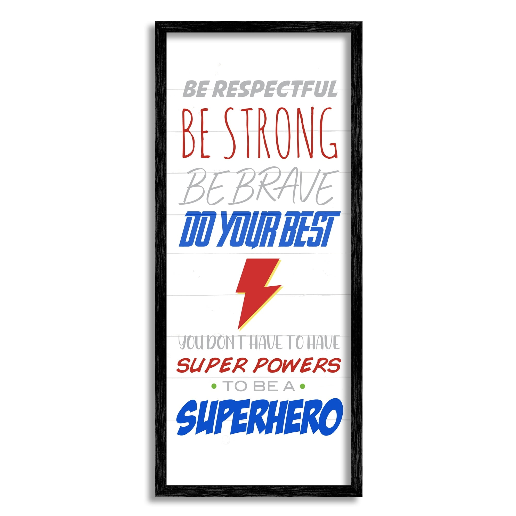 Stupell Industries Superheroes Do Their Best Phrase Thunderbolt Symbol ,10 x 24, Design by Anna Quach