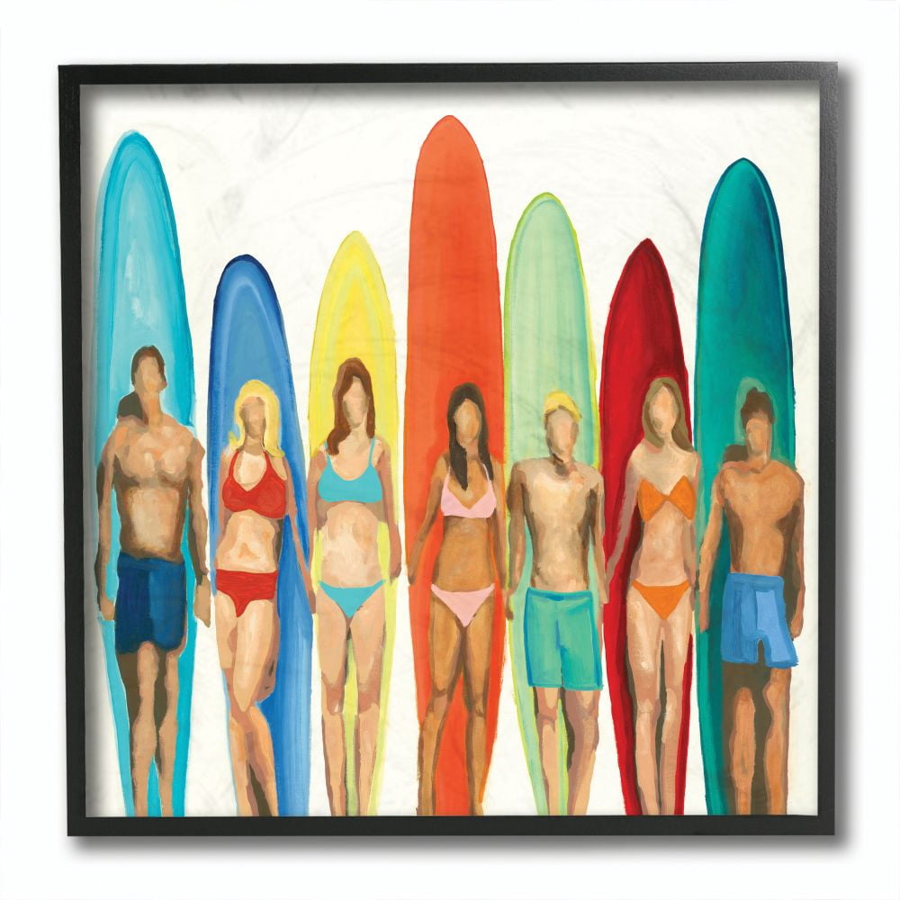 Stupell Industries Surf And Boards Figures Beach Painting Framed Wall Art by Third and Wall