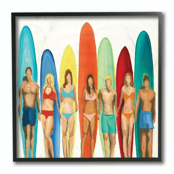 Stupell Industries Surf And Boards Figures Beach Painting Framed Wall Art by Third and Wall