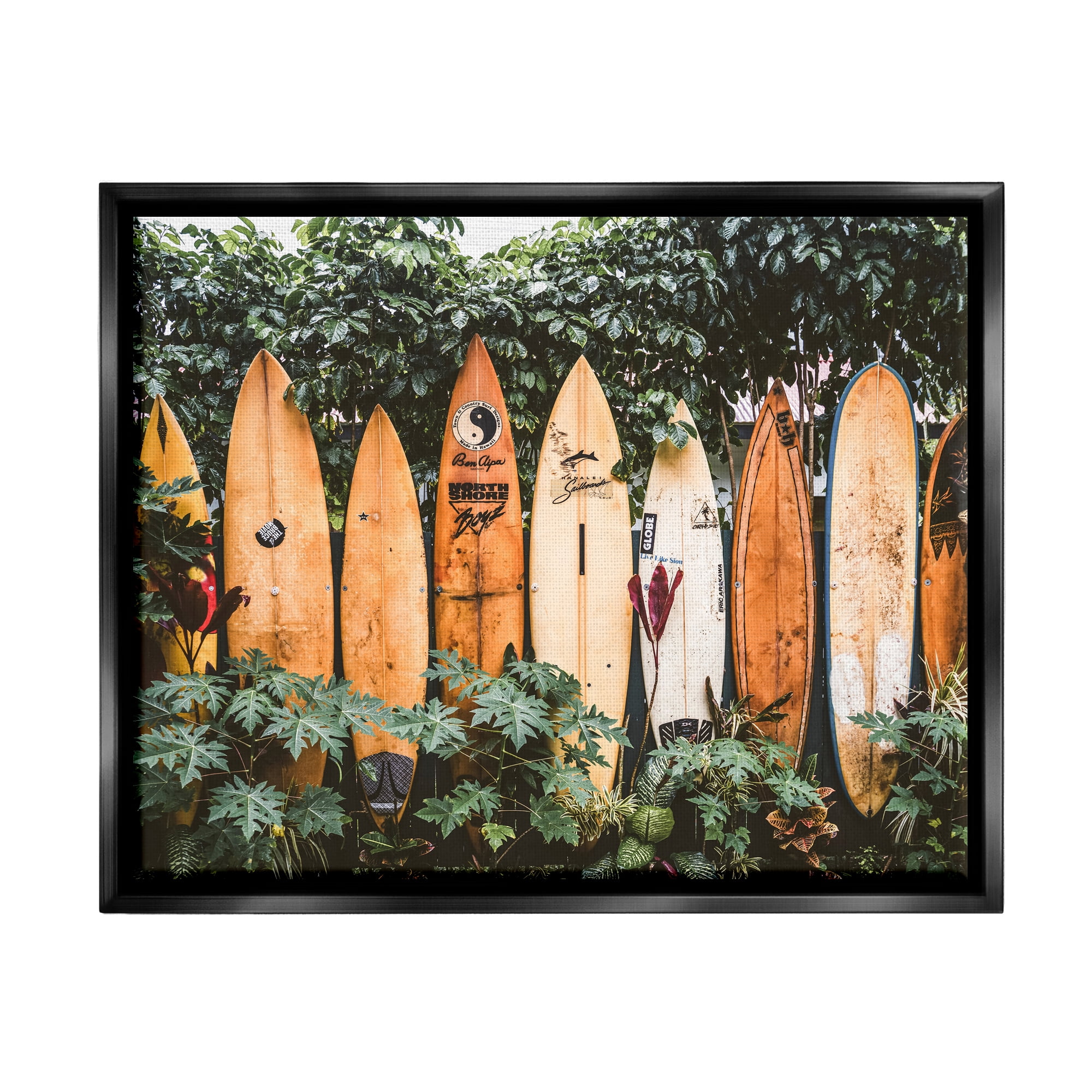 Stupell Industries Surf Boards in Nature Sports Photography Black Floater Framed Canvas Art Print Wall Art, 21 x 17