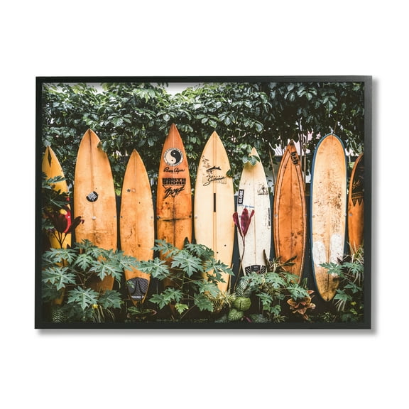 Stupell Industries Surf Boards in Nature Sports Photography Black Framed Art Print Wall Art, 14 x 11