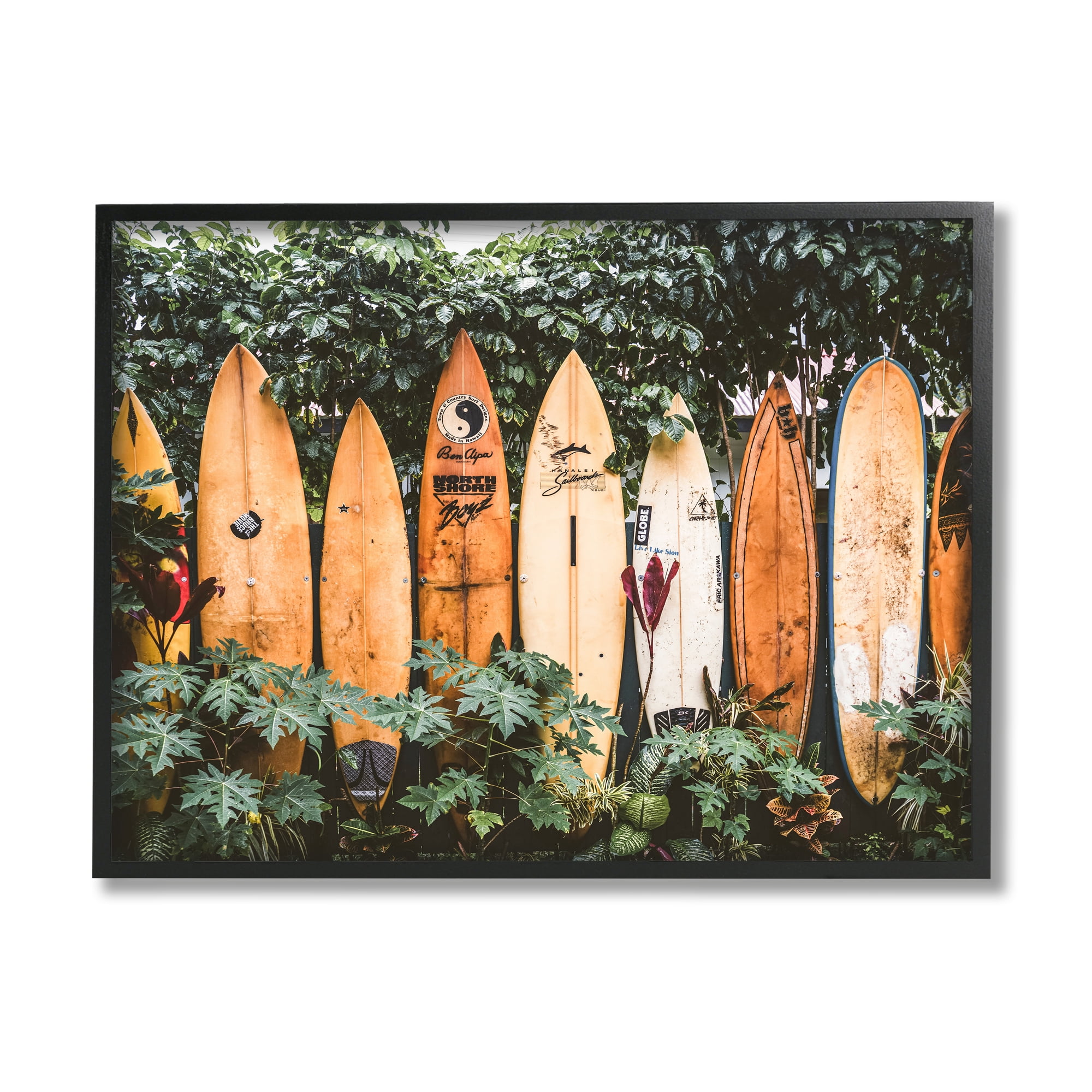Stupell Industries Surf Boards in Nature Sports Photography Black Framed Art Print Wall Art, 30 x 24