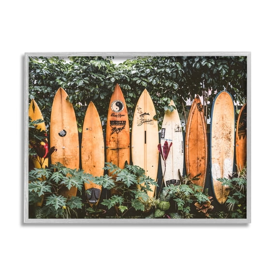 Stupell Industries Surf Boards in Nature Sports Photography Gray Framed Art Print Wall Art, 14 x 11