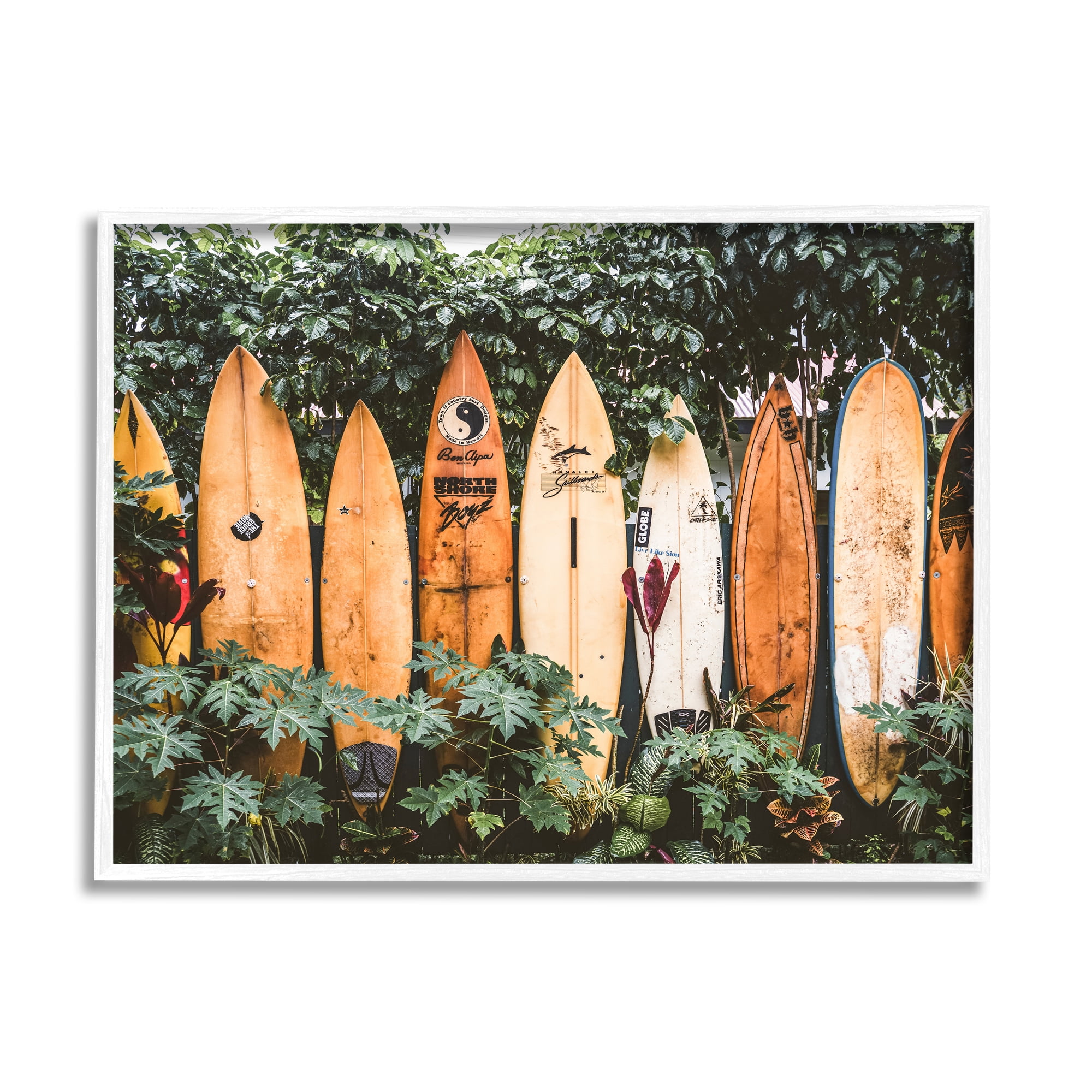 Stupell Industries Surf Boards in Nature Sports Photography White Framed Art Print Wall Art, 30 x 24
