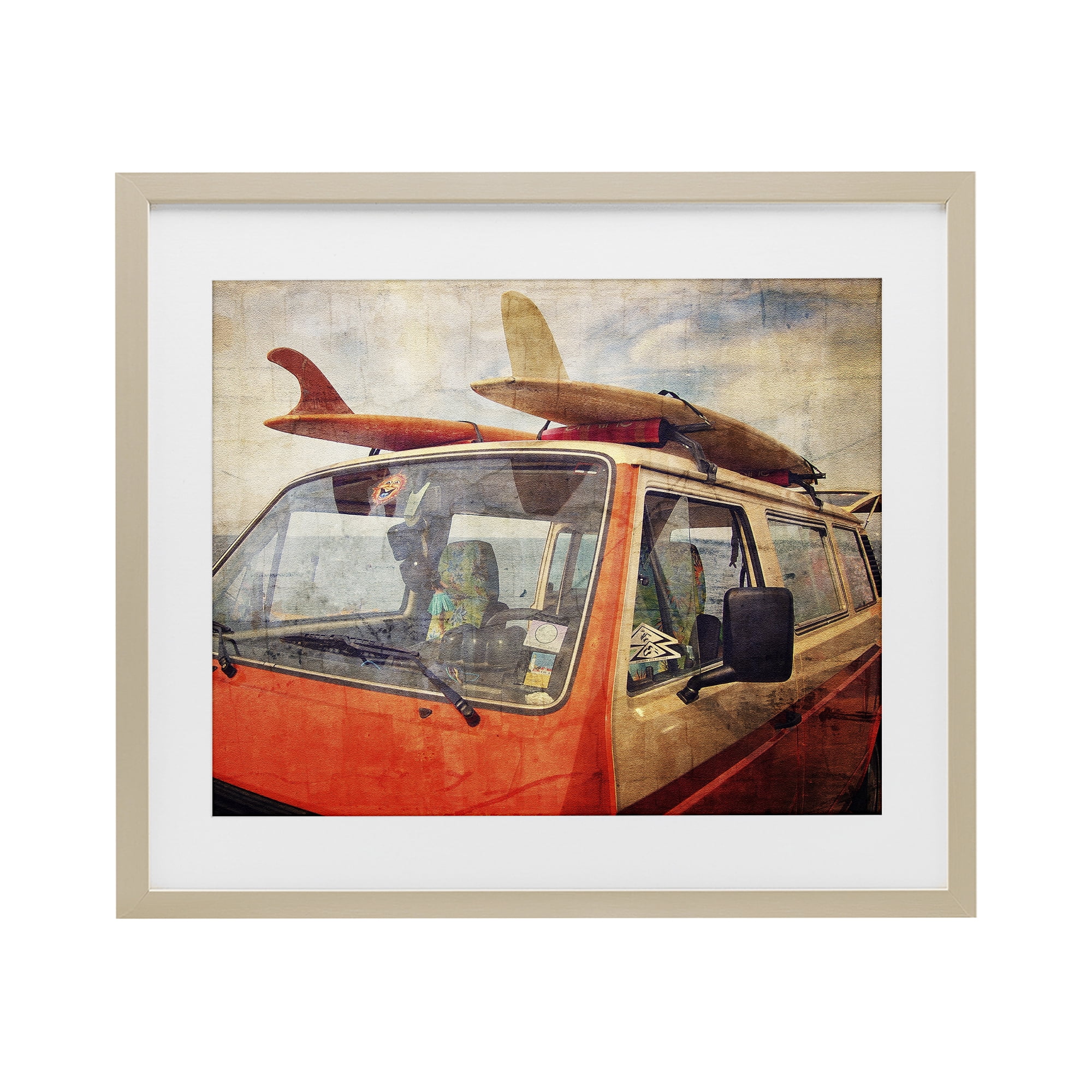 Stupell Industries Surf Bus Vintage Distressed Birch Framed Print Under Glass, design by Grotto Studios
