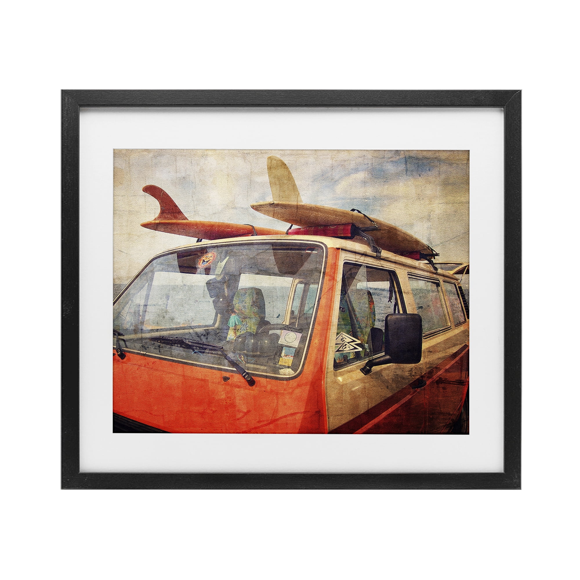 Stupell Industries Surf Bus Vintage Distressed Black Framed Print Under Glass, design by Grotto Studios
