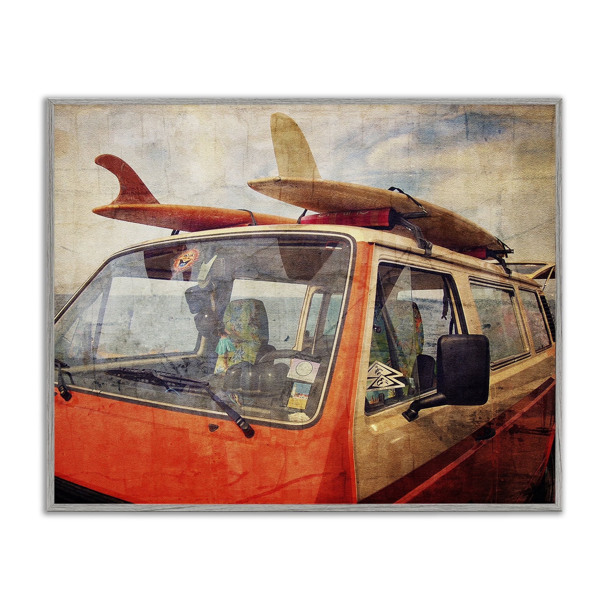 Stupell Industries Surf Bus Vintage Distressed Gray Framed Giclee Art, design by Grotto Studios