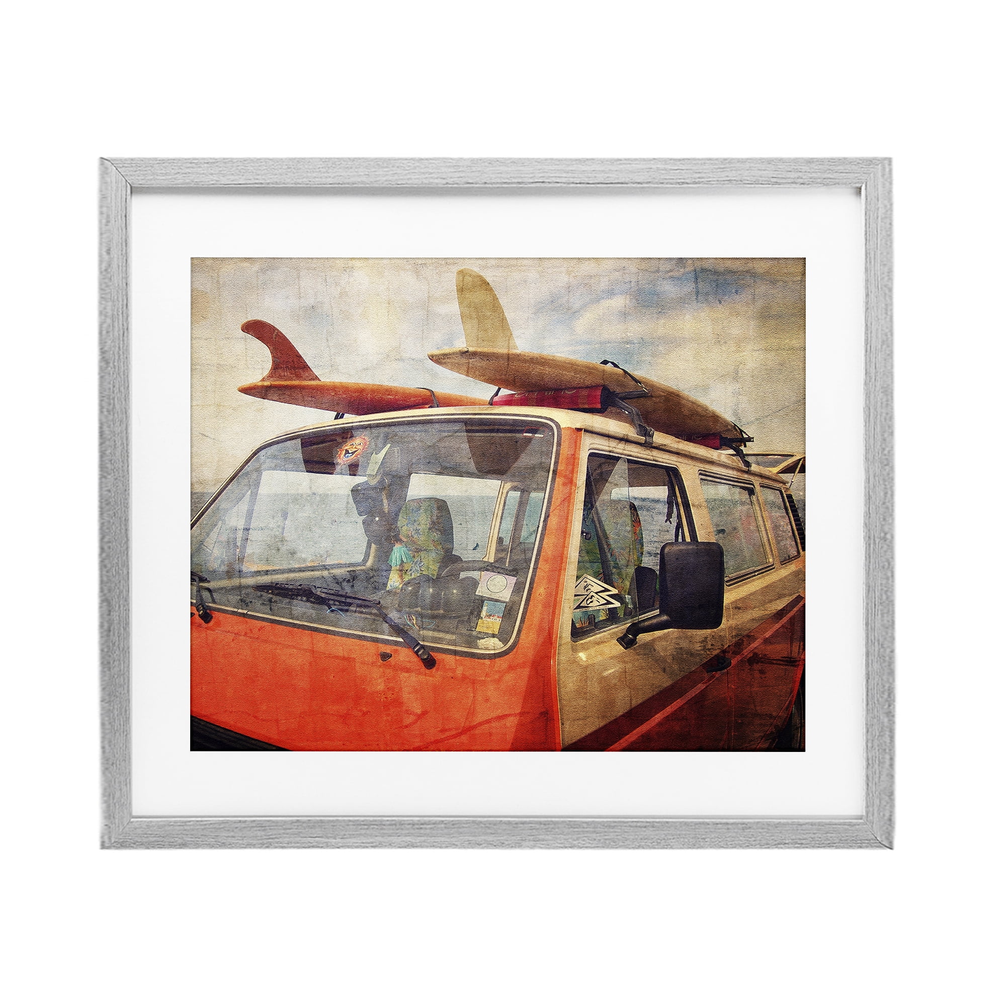 Stupell Industries Surf Bus Vintage Distressed Gray Framed Print Under Glass, design by Grotto Studios