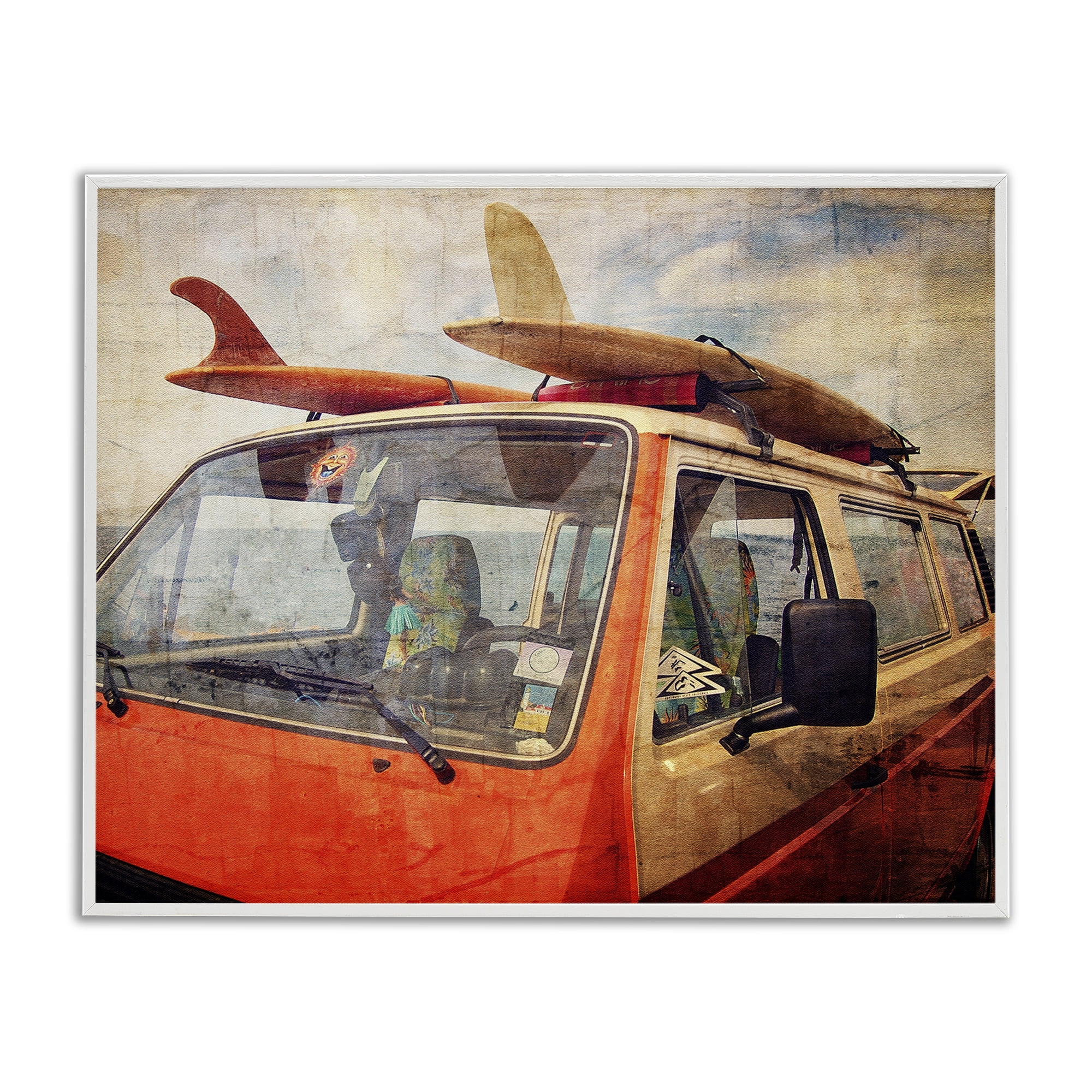 Stupell Industries Surf Bus Vintage Distressed White Framed Giclee Art, design by Grotto Studios