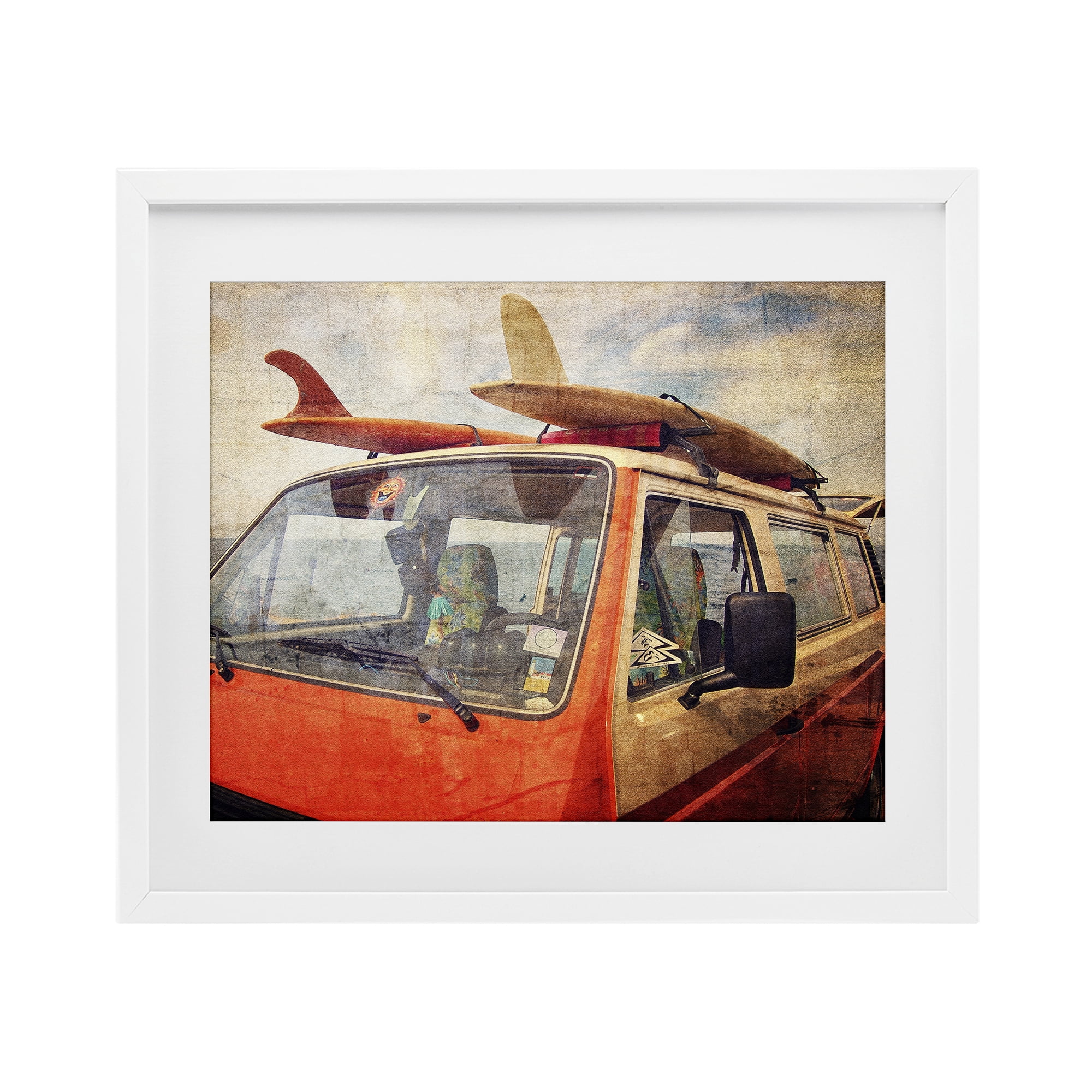 Stupell Industries Surf Bus Vintage Distressed White Framed Print Under Glass, design by Grotto Studios
