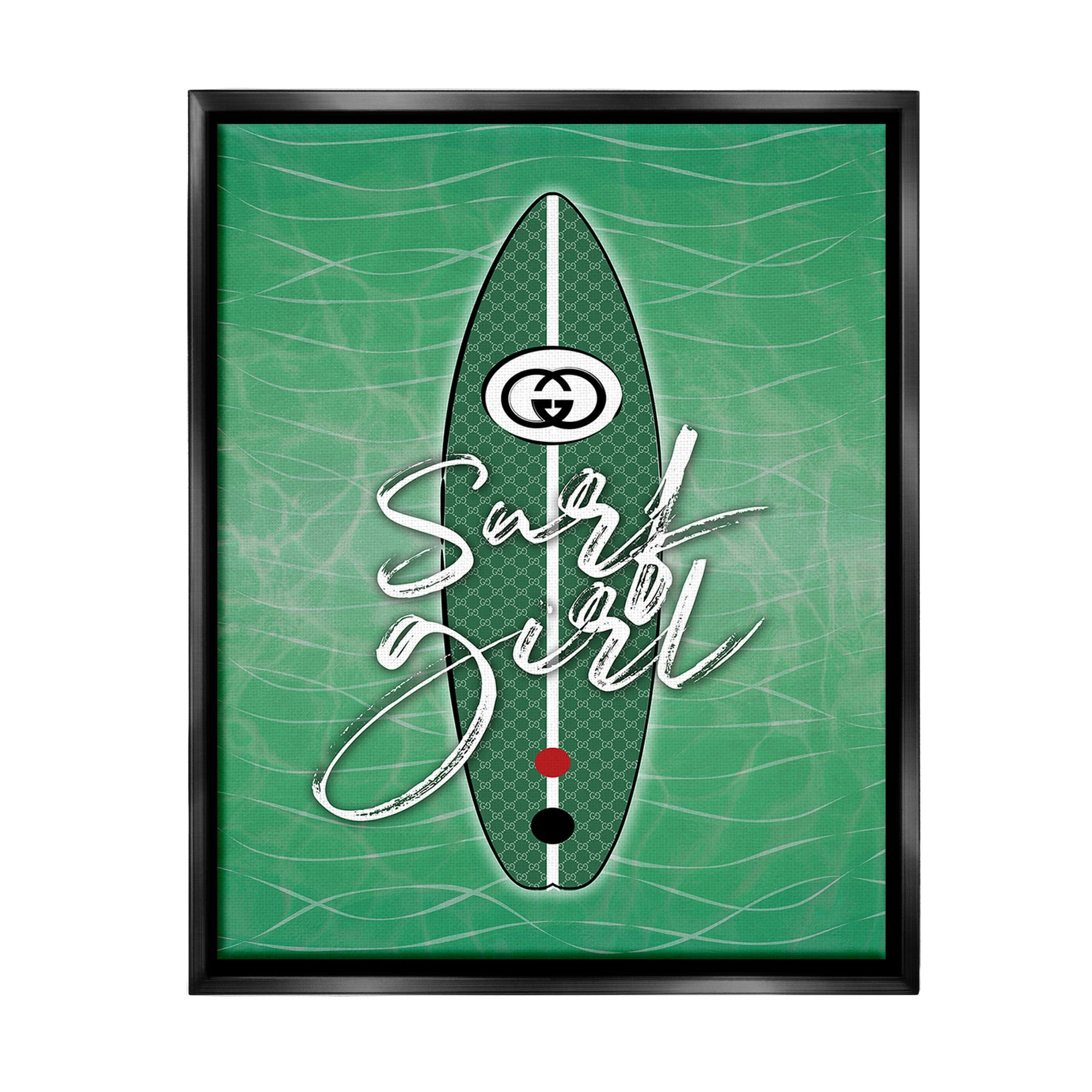 Stupell Industries Surf Girl on Green Beauty & Fashion Painting Black Floater Framed Canvas Art Print Wall Art, 25 x 31