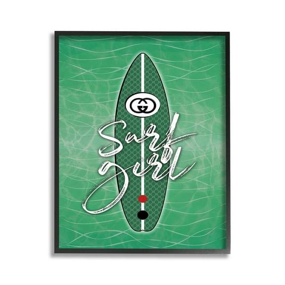 Stupell Industries Surf Girl on Green Beauty & Fashion Painting Black Framed Art Print Wall Art, 11 x 14