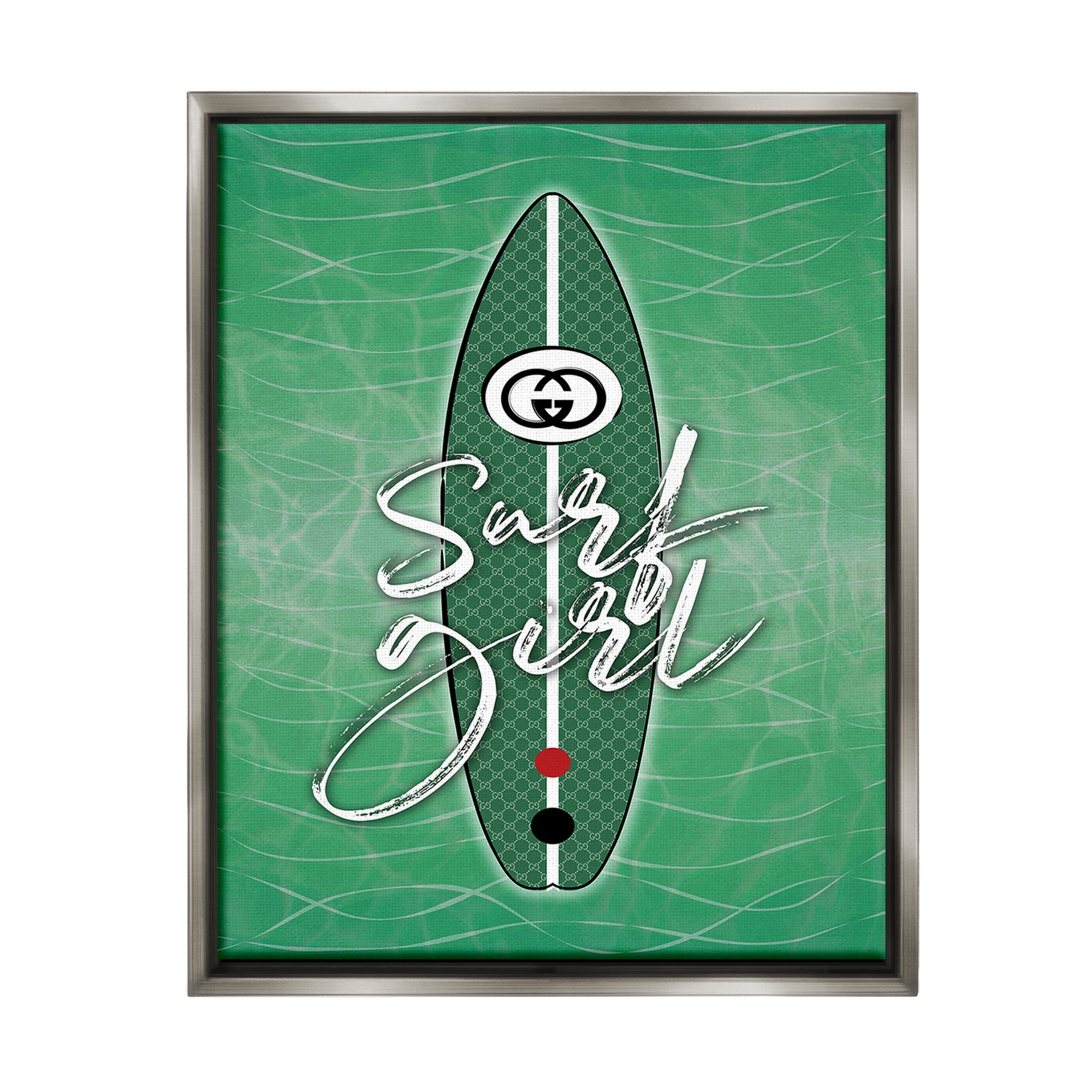 Stupell Industries Surf Girl on Green Beauty & Fashion Painting Gray Floater Framed Canvas Art Print Wall Art, 17 x 21