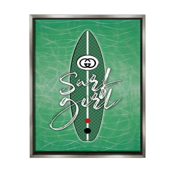 Stupell Industries Surf Girl on Green Beauty & Fashion Painting Gray Floater Framed Canvas Art Print Wall Art, 25 x 31