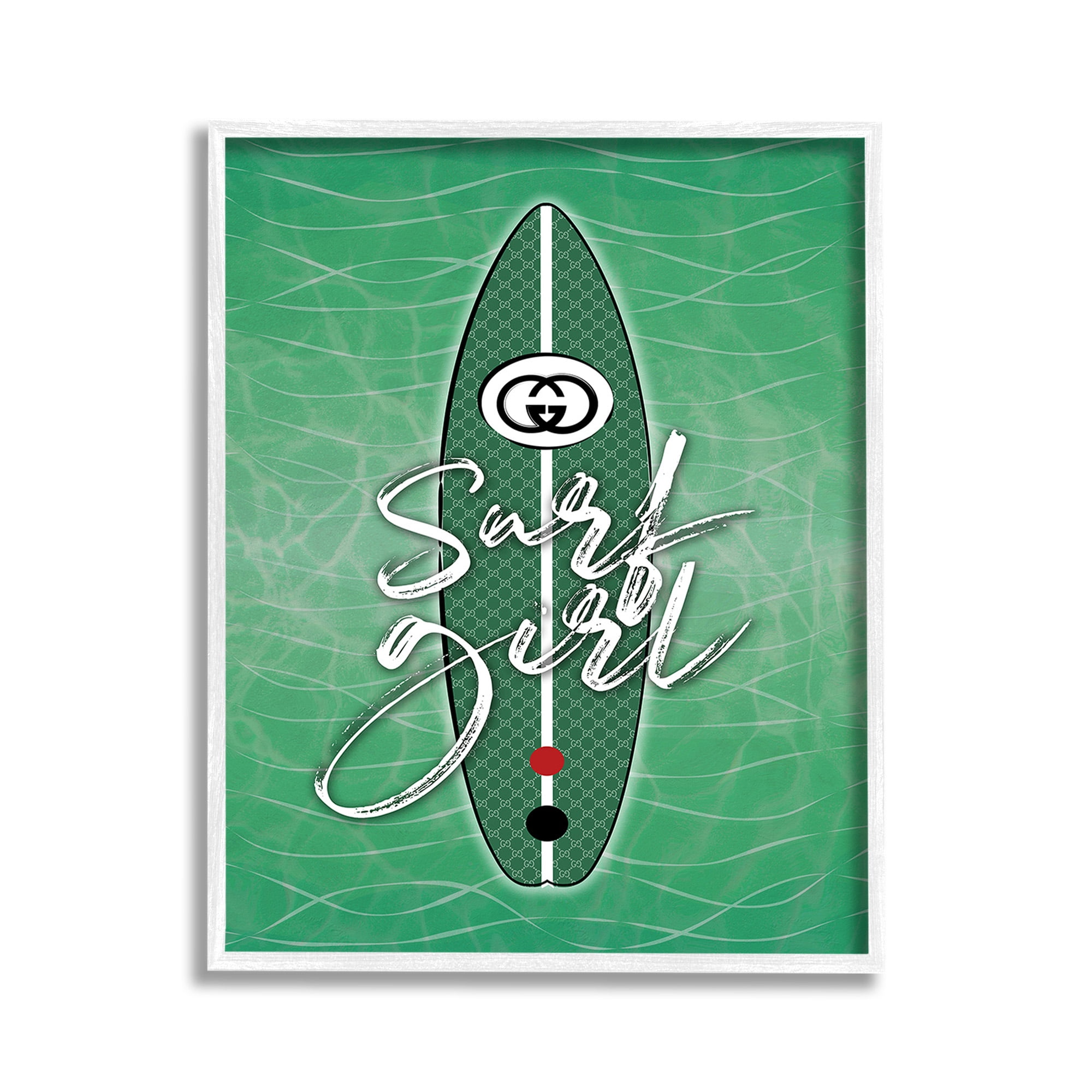 Stupell Industries Surf Girl on Green Beauty & Fashion Painting White Framed Art Print Wall Art, 11 x 14
