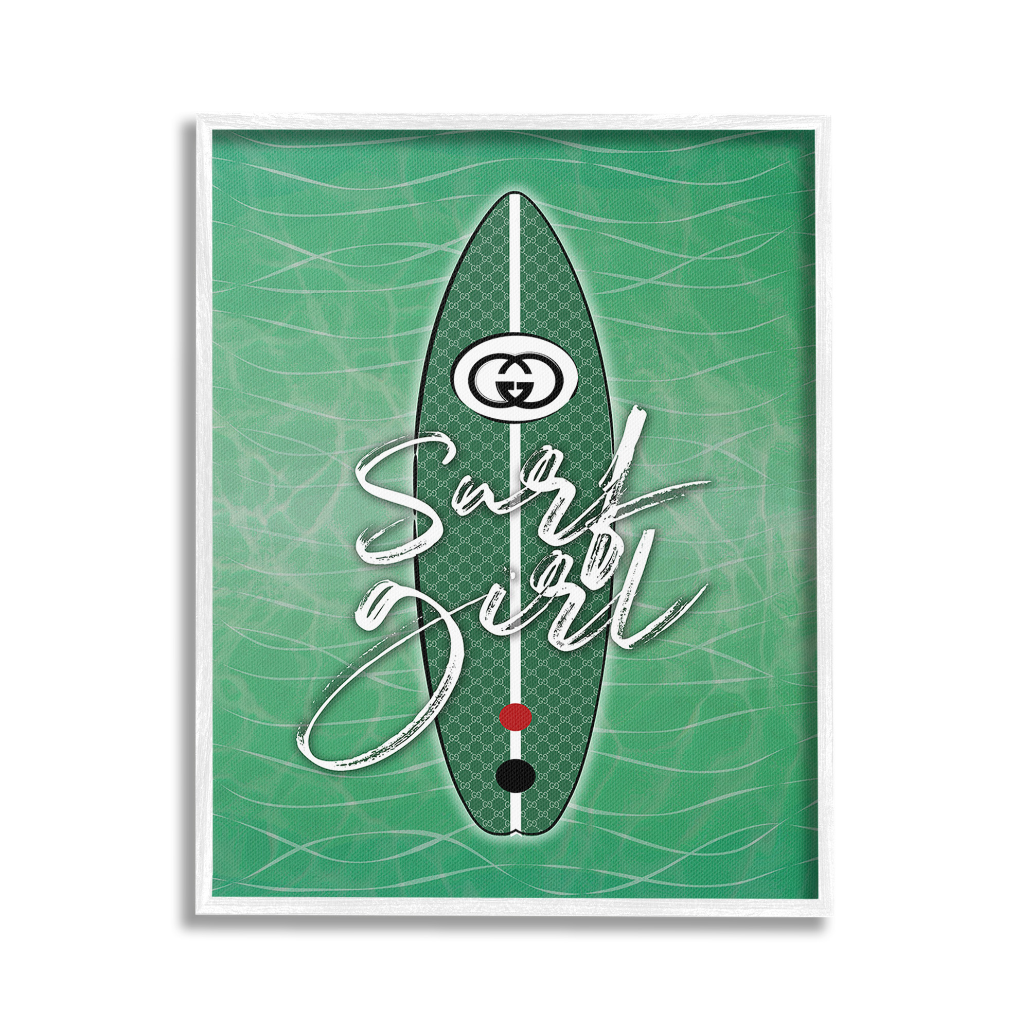 Stupell Industries Surf Girl on Green Beauty & Fashion Painting White Framed Art Print Wall Art, 24 x 30