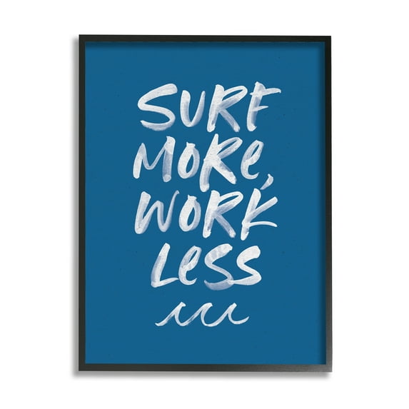 Stupell Industries Surf More Work Less Nautical Phrase Ocean Waves Graphic Art Black Framed Art Print Wall Art, 16x20, by Wild Apple Portfolio