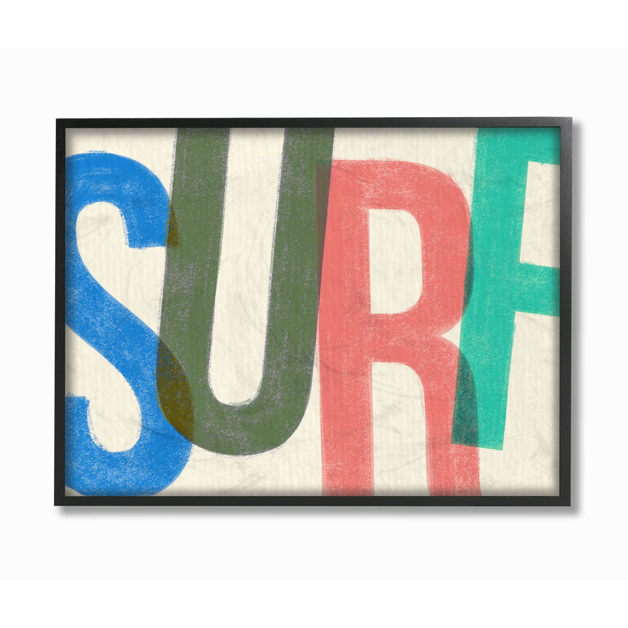 Stupell Industries Surf Print Beach Modern Textured Word Design Framed Wall Art by Daphne Polselli
