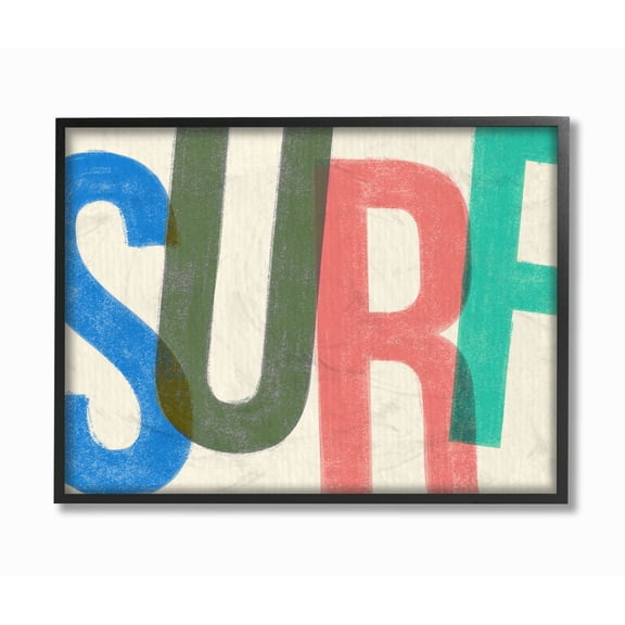 Stupell Industries Surf Print Beach Modern Textured Word Design Framed Wall Art by Daphne Polselli