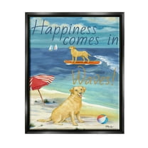 Stupell Industries Surf Pup Happiness in Waves Graphic Art Jet Black Floating Framed Canvas Print Wall Art, Design by Paul Brent