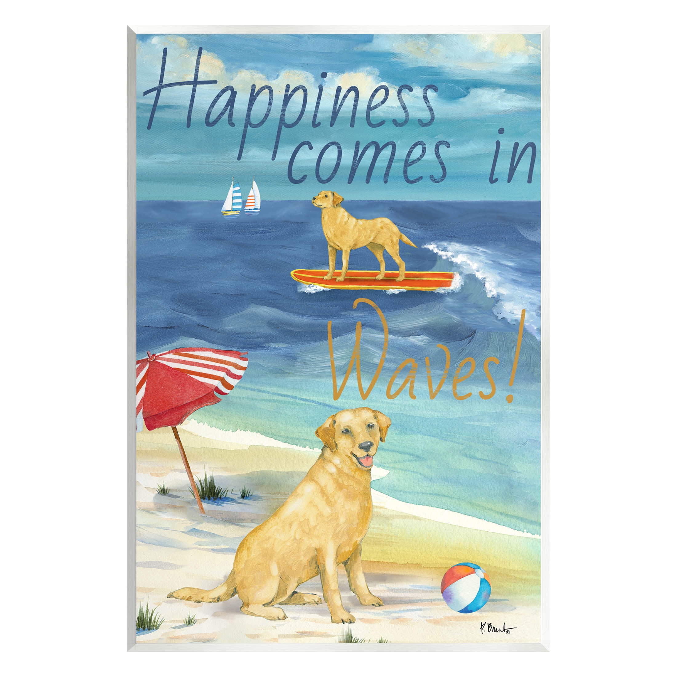 Stupell Industries Surf Pup Happiness in Waves Graphic Art Unframed Art Print Wall Art, Design by Paul Brent