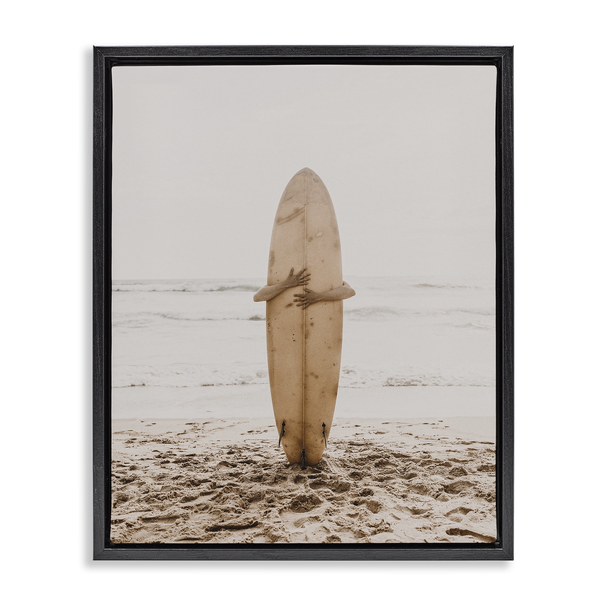 Stupell Industries Surf Ready Board Sports Photography Black Floater Framed Canvas Art Print Wall Art, 25 x 31