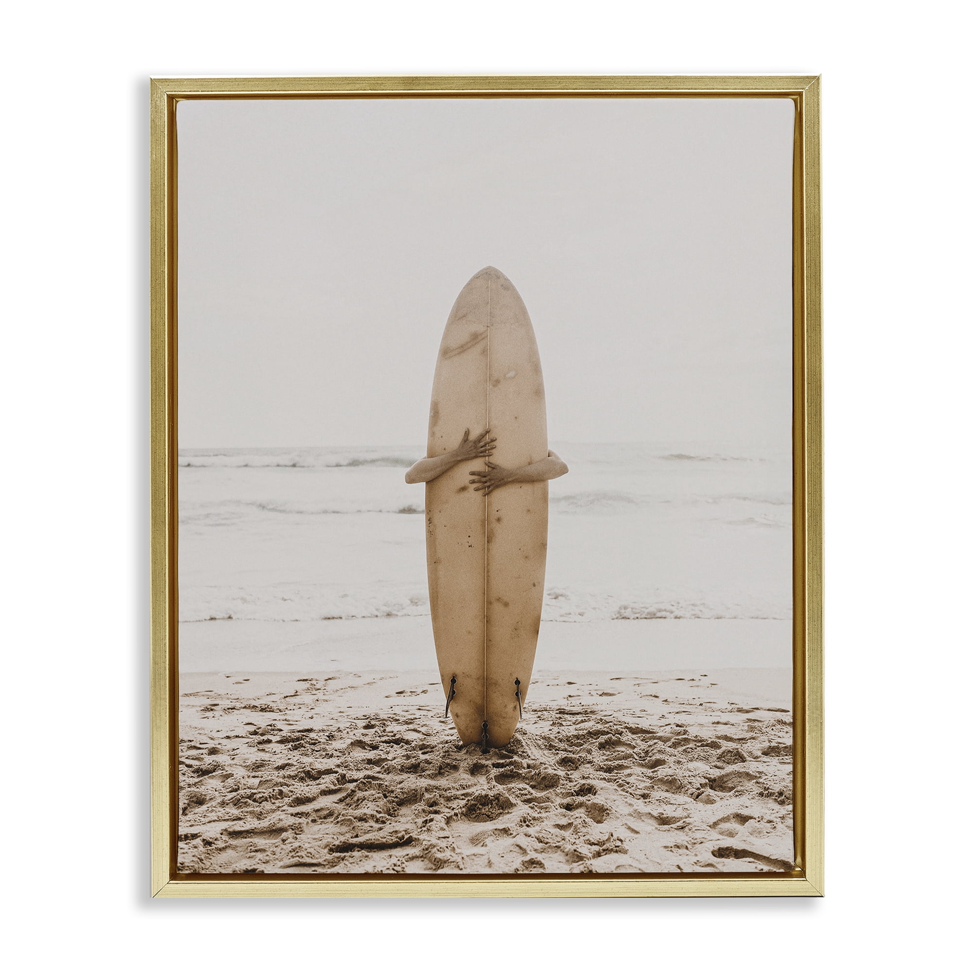 Stupell Industries Surf Ready Board Sports Photography Gold Floater Framed Canvas Art Print Wall Art, 25 x 31