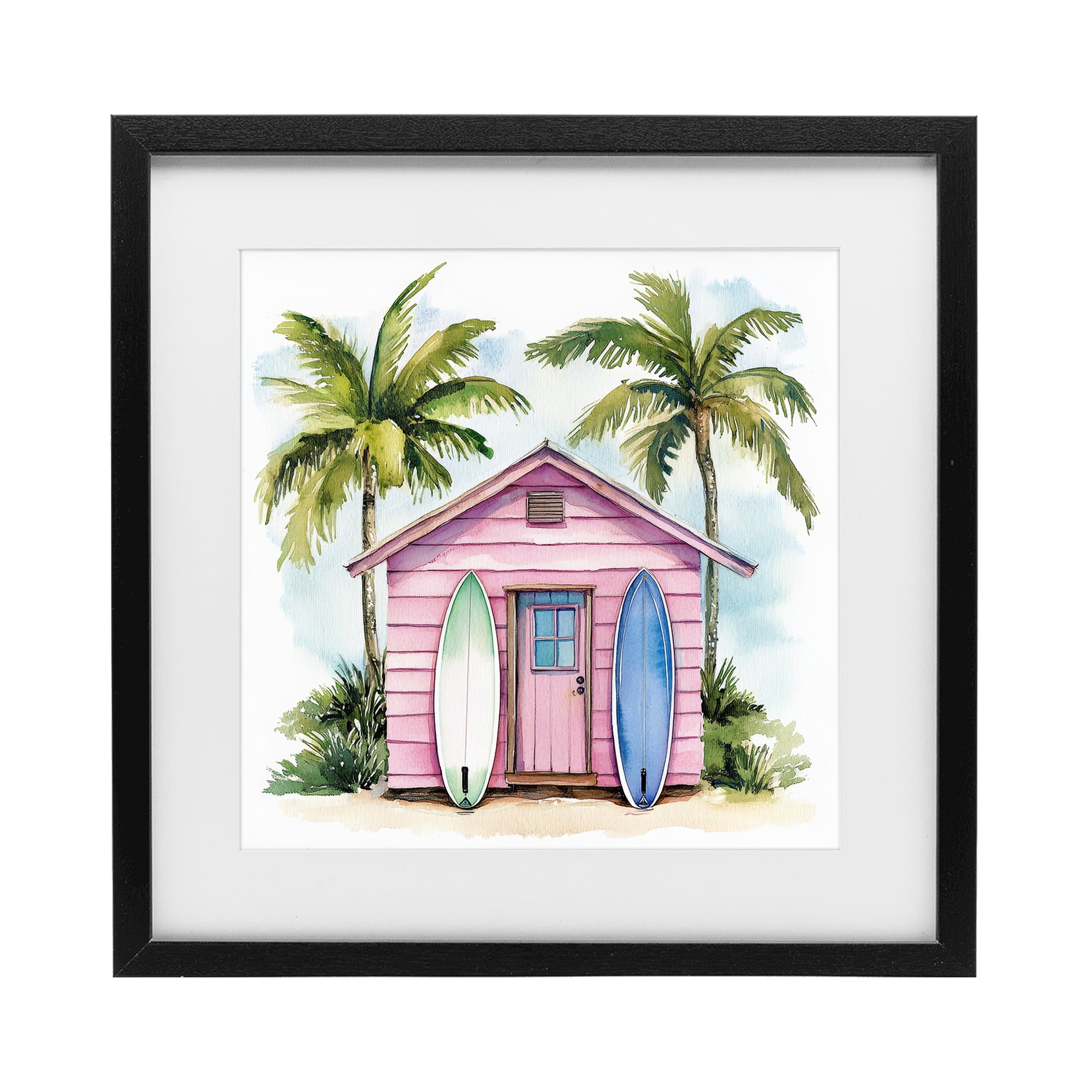 Stupell Industries Surf Shack Under Palms Black Framed Print Under Glass, design by Petal Prints Design
