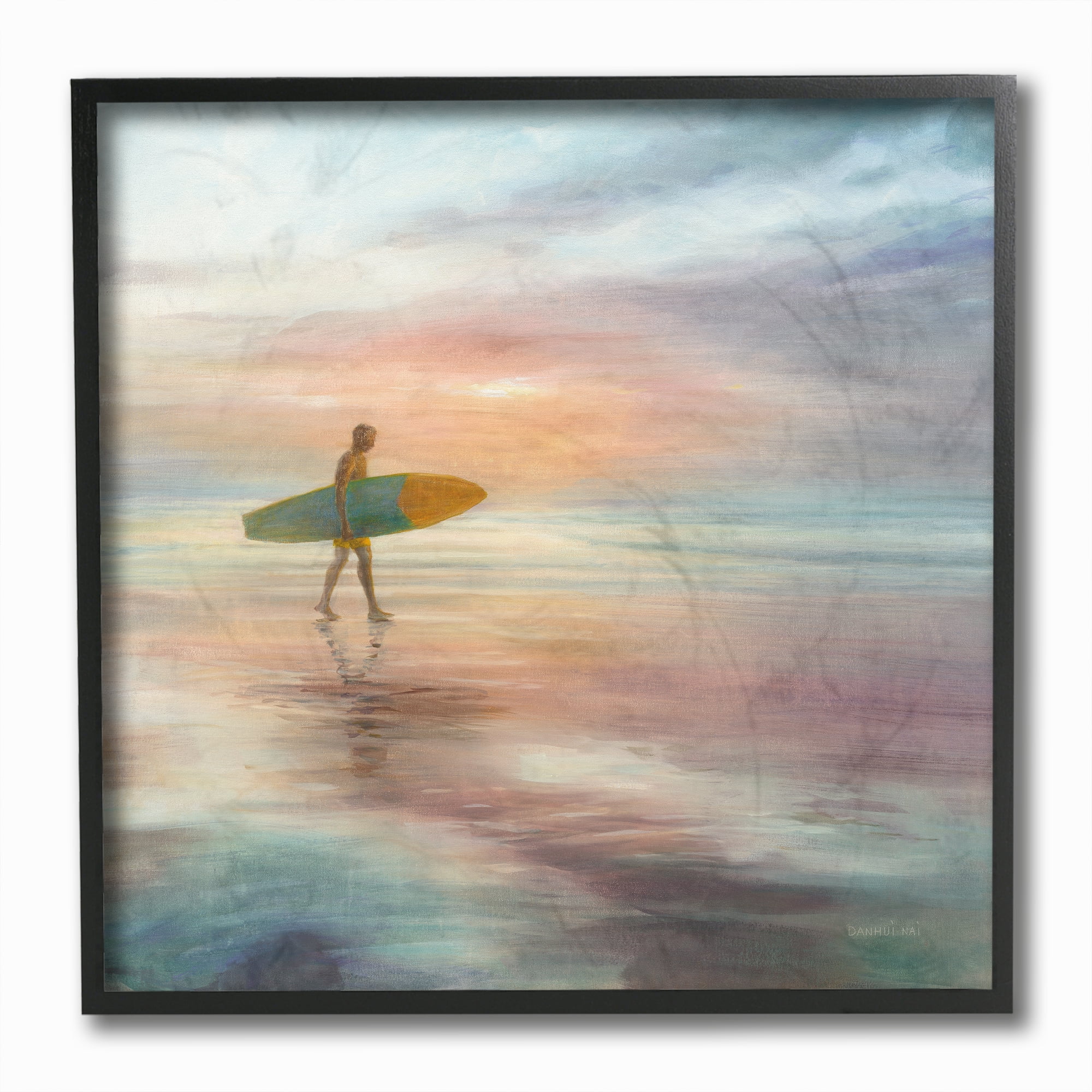 Stupell Industries Surf Sunrise Ocean Beach Sports Painting Framed Wall Art by Danhui Nai