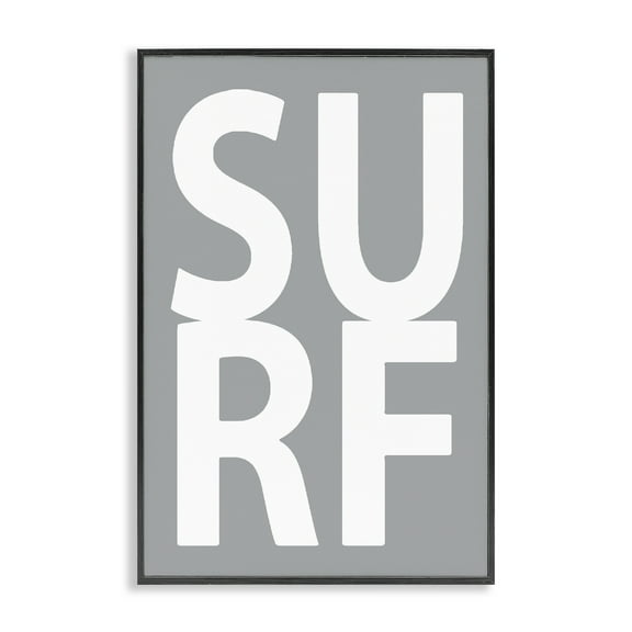 Stupell Industries Surf Word on Grey Typography Painting Black Framed Art Print Wall Art, 12 x 18