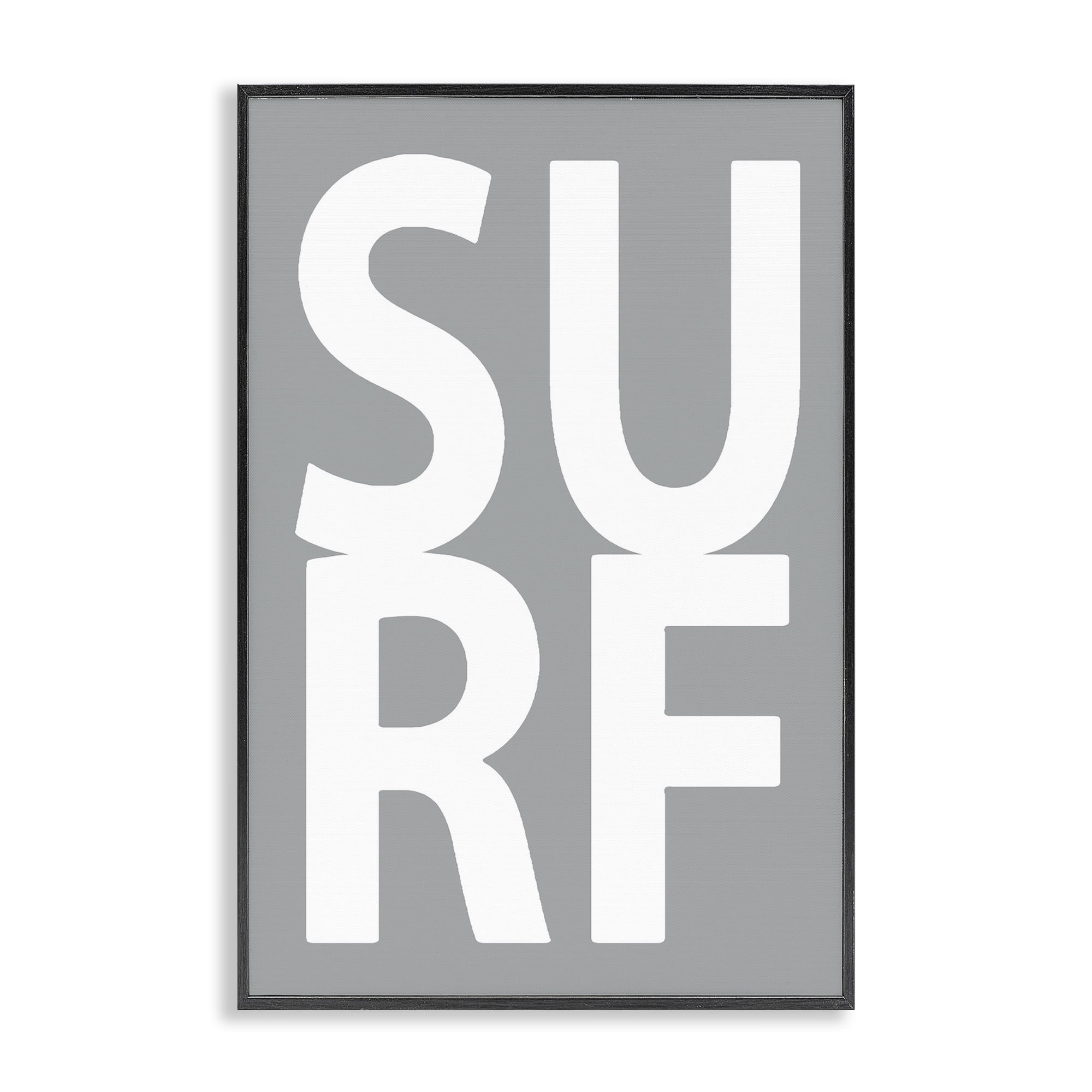 Stupell Industries Surf Word on Grey Typography Painting Black Framed Art Print Wall Art, 16 x 24