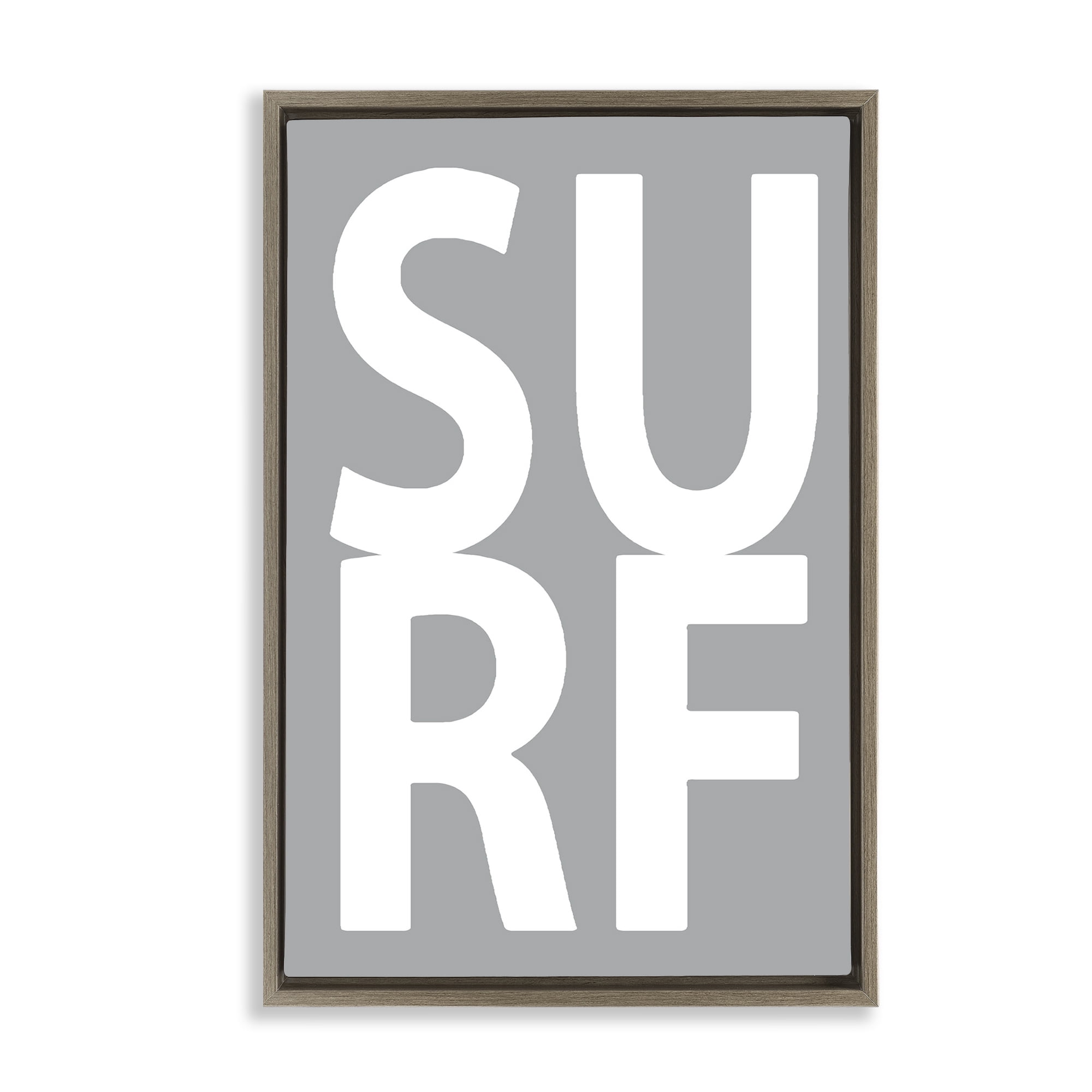 Stupell Industries Surf Word on Grey Typography Painting Brown Floater Framed Art Print Wall Art, 21 x 31