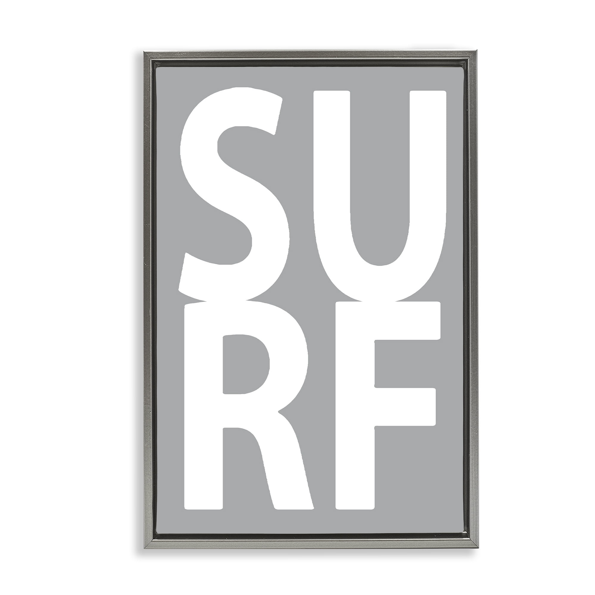 Stupell Industries Surf Word on Grey Typography Painting Gray Floater Framed Art Print Wall Art, 17 x 25