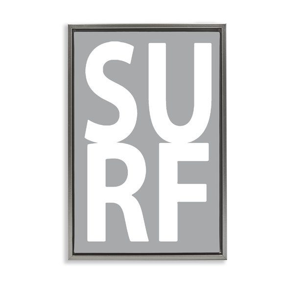 Stupell Industries Surf Word on Grey Typography Painting Gray Floater Framed Art Print Wall Art, 17 x 25