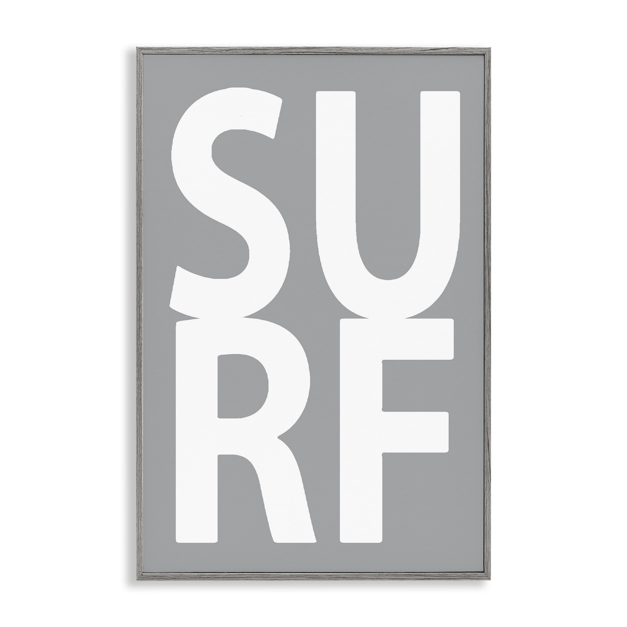 Stupell Industries Surf Word on Grey Typography Painting Gray Framed Art Print Wall Art, 12 x 18