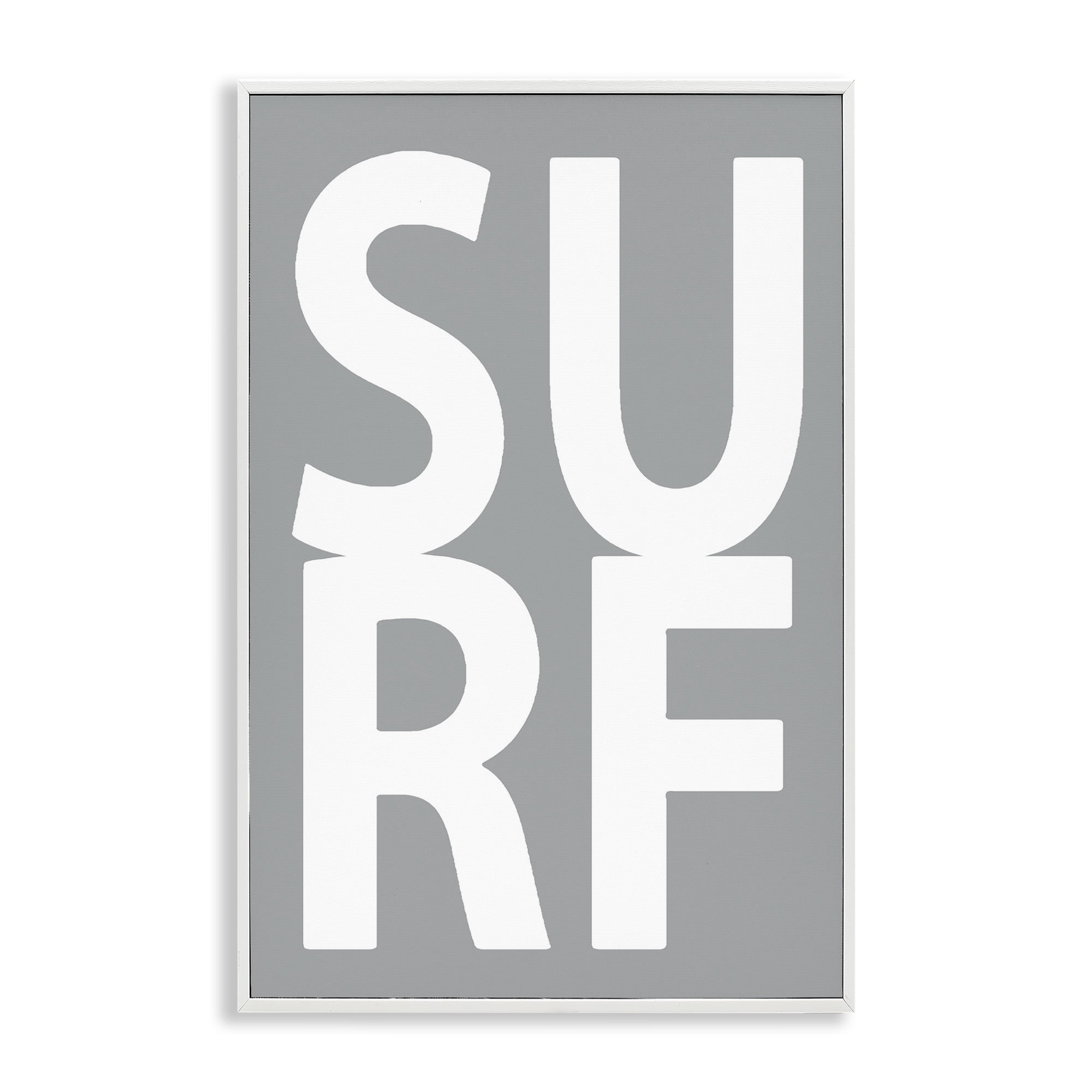 Stupell Industries Surf Word on Grey Typography Painting White Framed Art Print Wall Art, 12 x 18