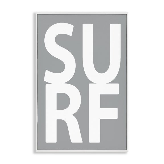Stupell Industries Surf Word on Grey Typography Painting White Framed Art Print Wall Art, 12 x 18