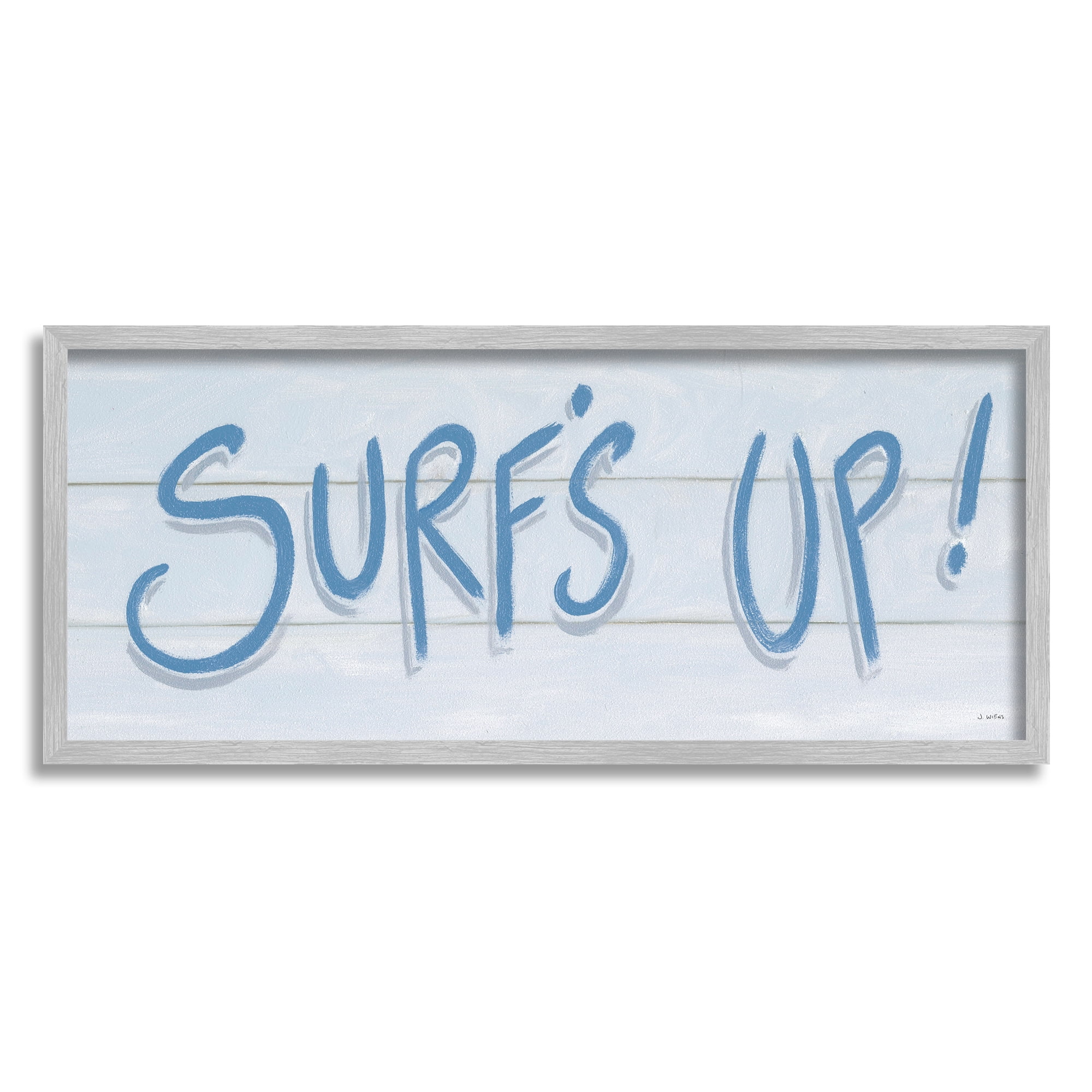 Stupell Industries Surf's Up Nautical Beach Phrase Soft Blue Typography Graphic Art Gray Framed Art Print Wall Art, 30x13, by James Wiens