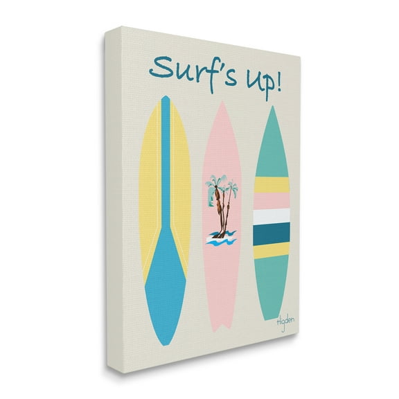 Stupell Industries Surf's Up Phrase Pastel Palm Tree Surfboard Canvas Wall Art by Mark Higden