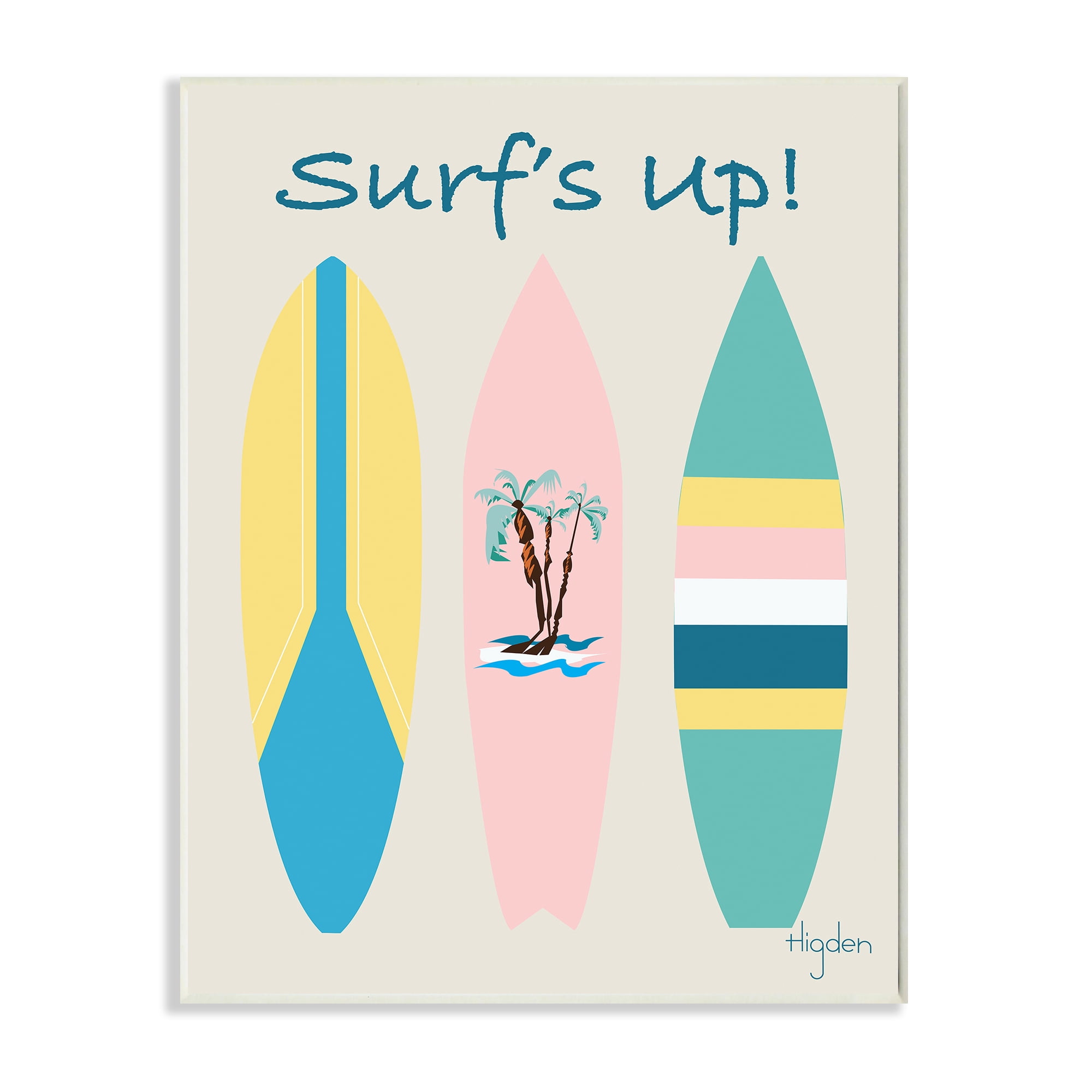 Stupell Industries Surf's Up Phrase Pastel Palm Tree Surfboard Wall Plaque by Mark Higden