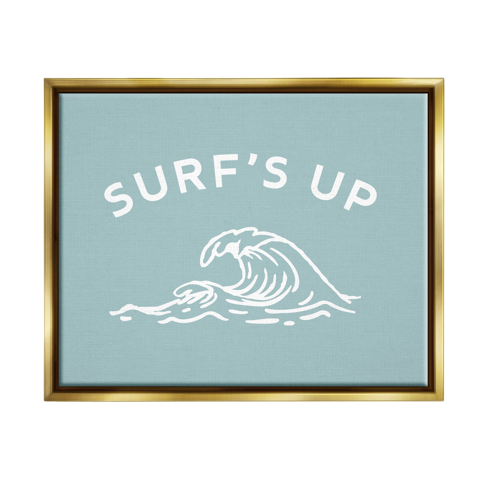 Stupell Industries Surf's Up Sea Wave Landscape Painting Gold Floater Framed Canvas Art Print Wall Art, 21 x 17