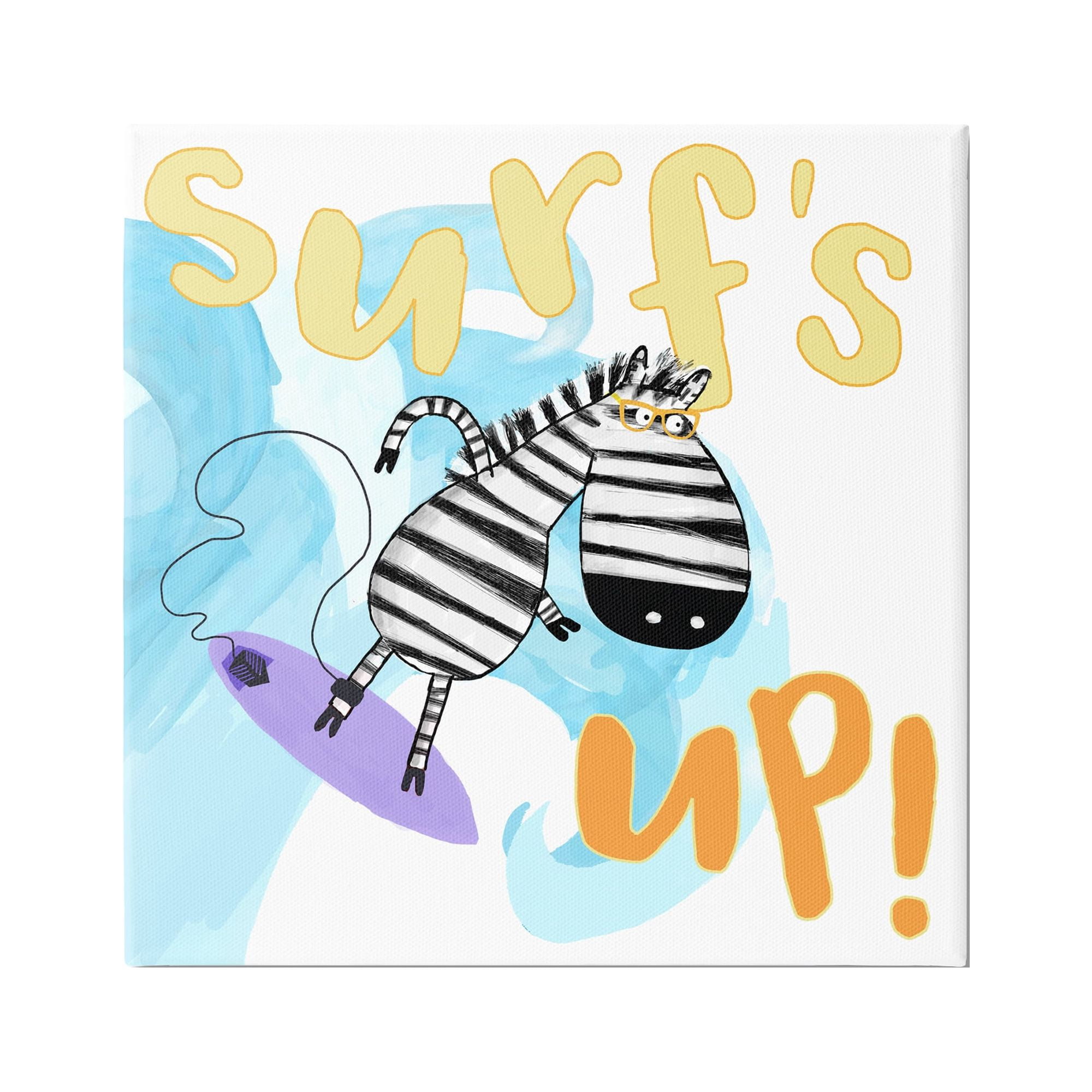 Stupell Industries Surf's Up Zebra Phrase Animals & Insects Painting Gallery Wrapped Canvas Print Wall Art, 17 x 17